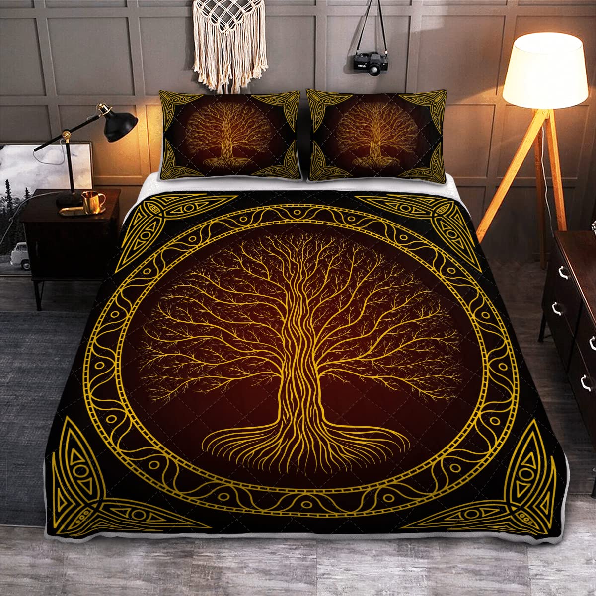 Yggdrasil Tree at Night Viking Quilt Bedding Set - Twin/Queen/King Size Nordic Throw Blanket for Bedroom - Perfect Gift for Viking Lovers - Cozy Home Decor for Norse Mythology Enthusiasts