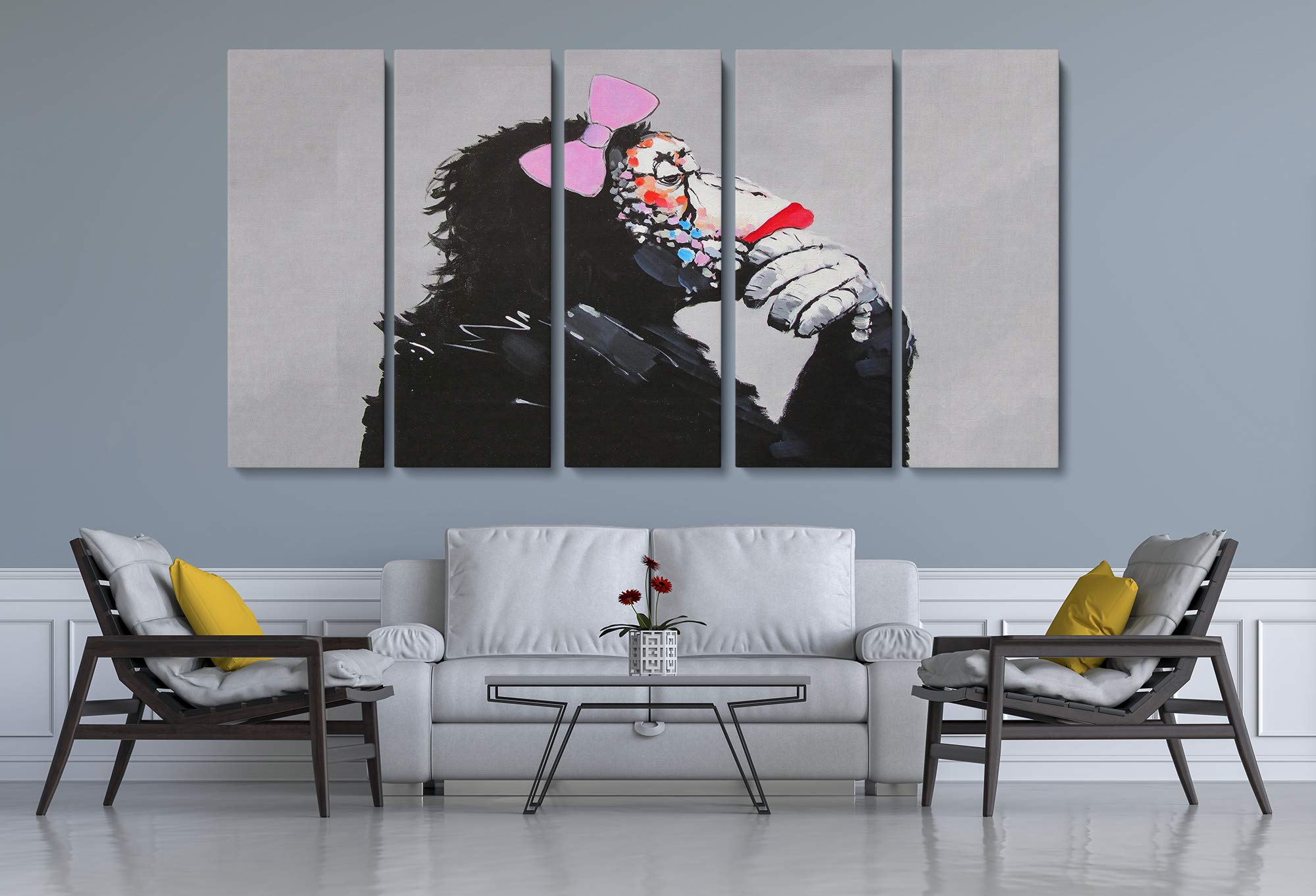 Banksy Female Monkey Gorilla Chimp Thinker Canvas Wall Art Print - 5 Piece Set for Living Room, Bedroom & Office Decor | Modern Abstract Artwork for Home & Office