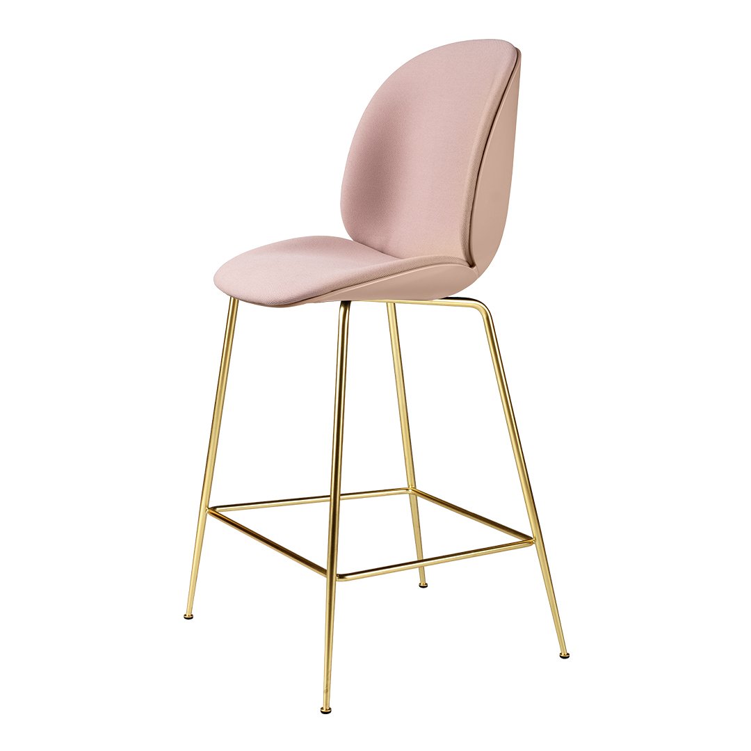 Stylish Beetle Counter Chair with Front Upholstered Seat & Semi-Matte Brass Base - Perfect for Kitchen Islands, Breakfast Bars & Small Dining Spaces