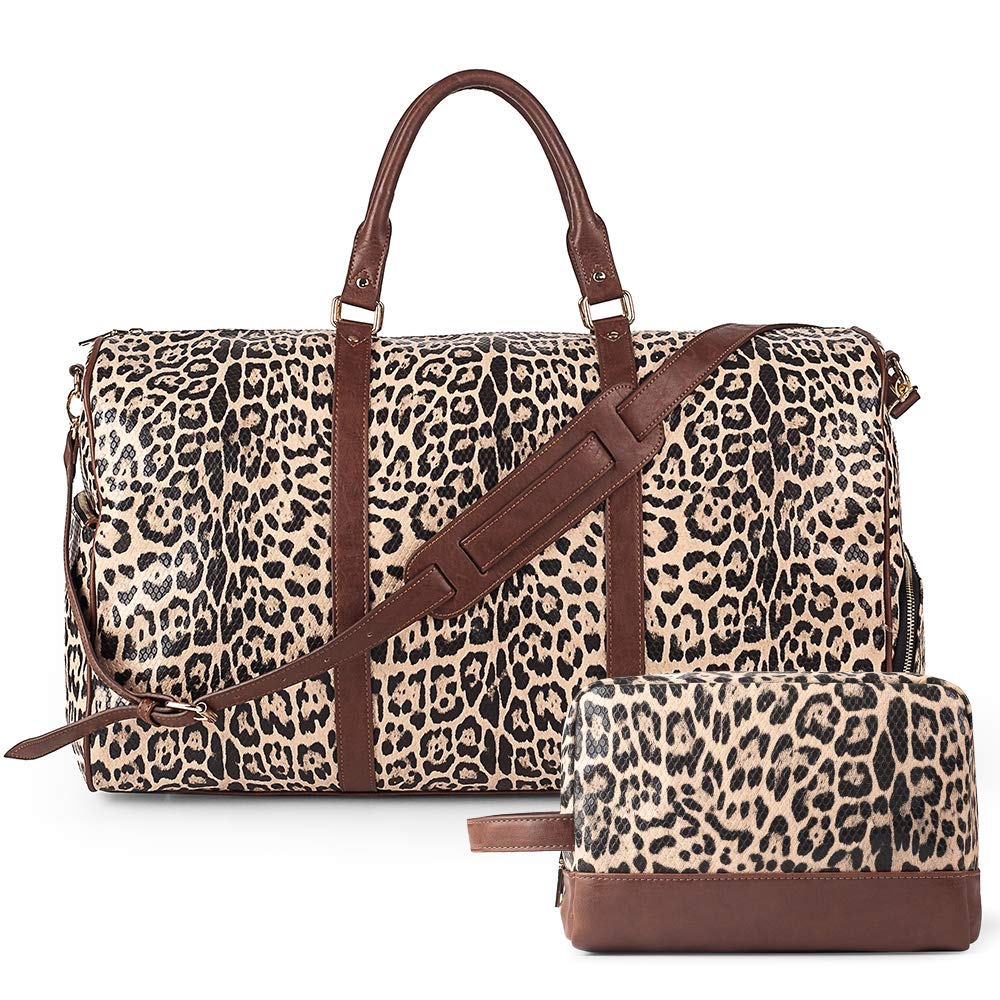 Viva Terry Large Vegan Leather Travel Duffle Bag with Shoe Compartment & Toiletry Pouch - Spacious Carry-On Gym Bag for Women & Men, Perfect for Weekend Trips, Workouts, and Air Travel (Leopard Print)