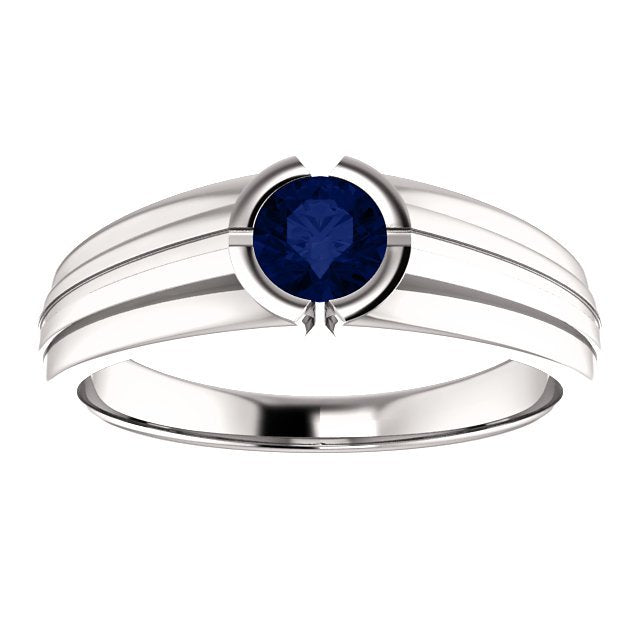 14K Gold Blue Sapphire Solitaire Ring for Men - 0.60 Carat Bezel Set Gemstone Wedding Band - Perfect for Engagement, Anniversary & Special Occasions