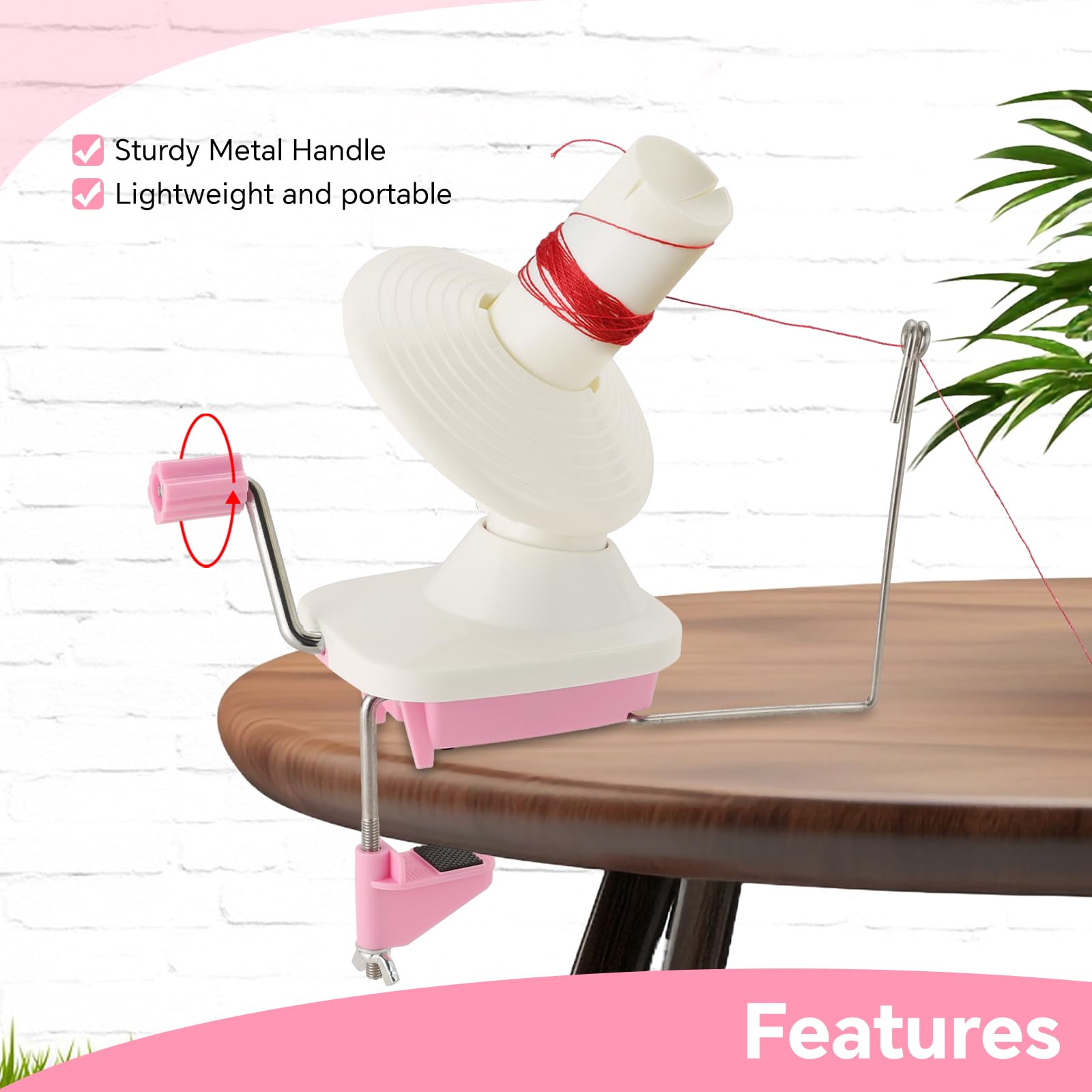 NATGAI Manual Yarn Ball Winder - Hand Operated Yarn Cake Maker for Knitting & Crocheting - Pink Wool Yarn Swift Holder for DIY Needlecraft, Fiber String Winding (Perfect for Home Crafting & Gift Making)