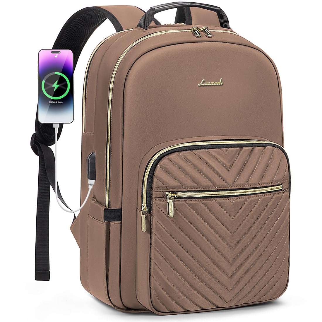 LOVEVOOK Women's 15.6 Inch Laptop Backpack - Stylish Waterproof Travel Purse & Professional Work Bag with USB Port, Ideal for Business, College, Teaching & Daily Commute, Brown