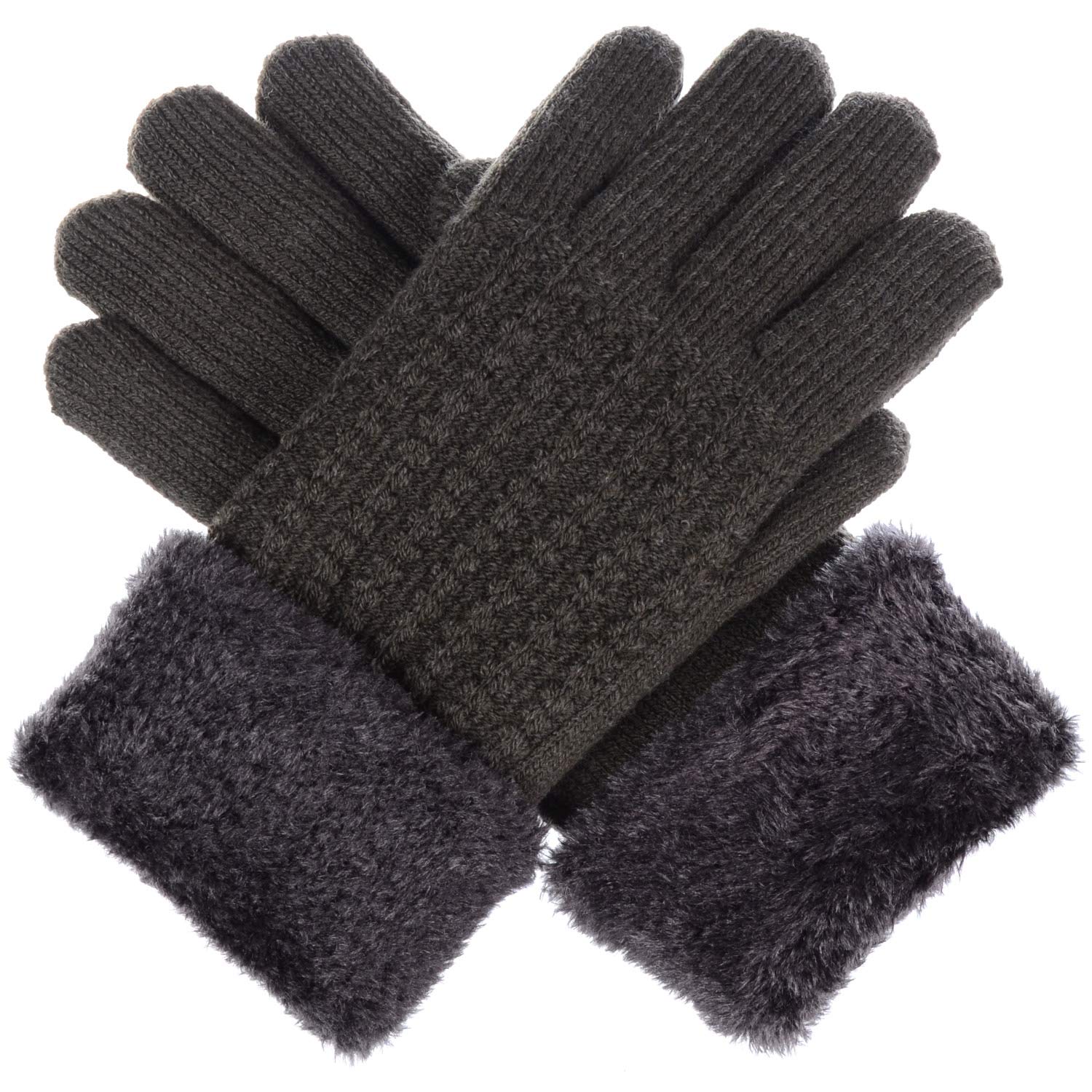 BYOS Women's Winter Fashion Swirl Pattern Plush Faux Fur Fleece Lined Knit Gloves - Warm Touchscreen Gloves for Cold Weather, Outdoor Activities, and Daily Commute