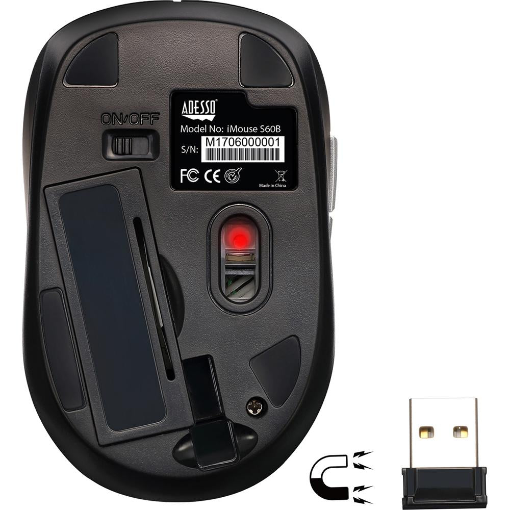 Adesso iMouse S60B 2.4GHz Wireless Programmable Nano Mouse - Ergonomic Computer Mouse for Laptop, PC, Gaming & Office Use