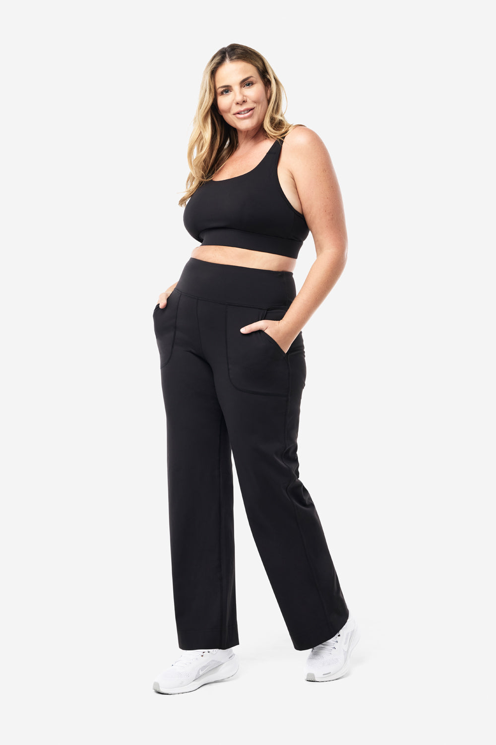 Wide Leg Base Pants for Women - High Waisted Stretchy Comfortable Black Trousers | Perfect for Work, Office, Casual & Lounge Wear