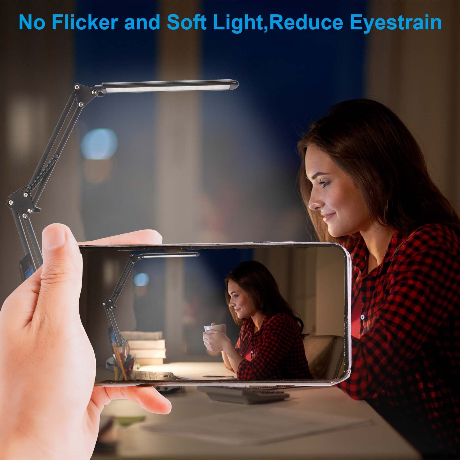 LED Desk Lamp with USB Port - Adjustable Swing Arm, 3 Color Modes & 9 Brightness Levels, Eye-Caring Dimmable Reading Light for Home Office, Study, and Workstation