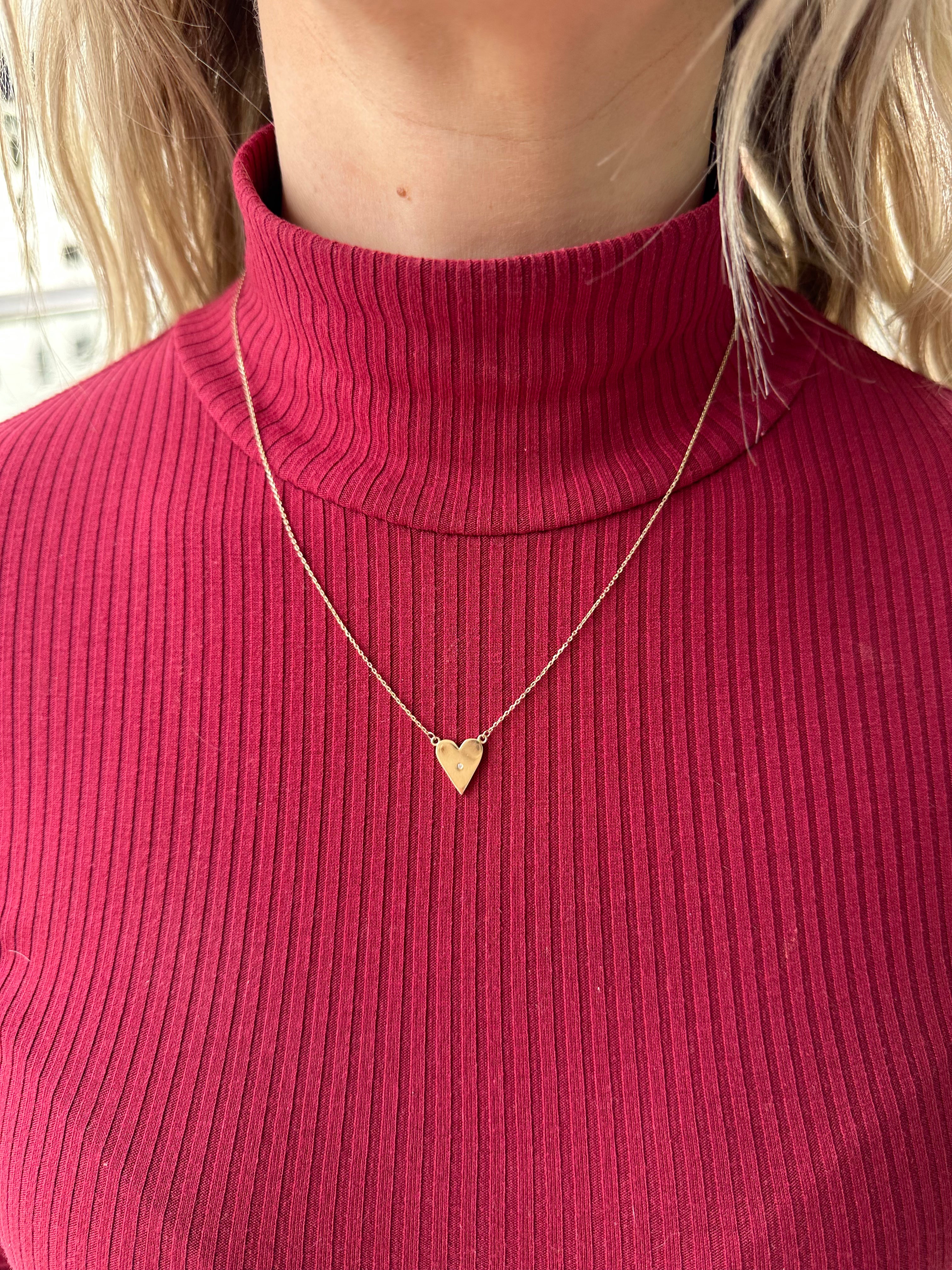 14K Yellow Gold Elongated Diamond Heart Pendant Necklace for Women - Elegant Valentine's Day Gift & Anniversary Jewelry