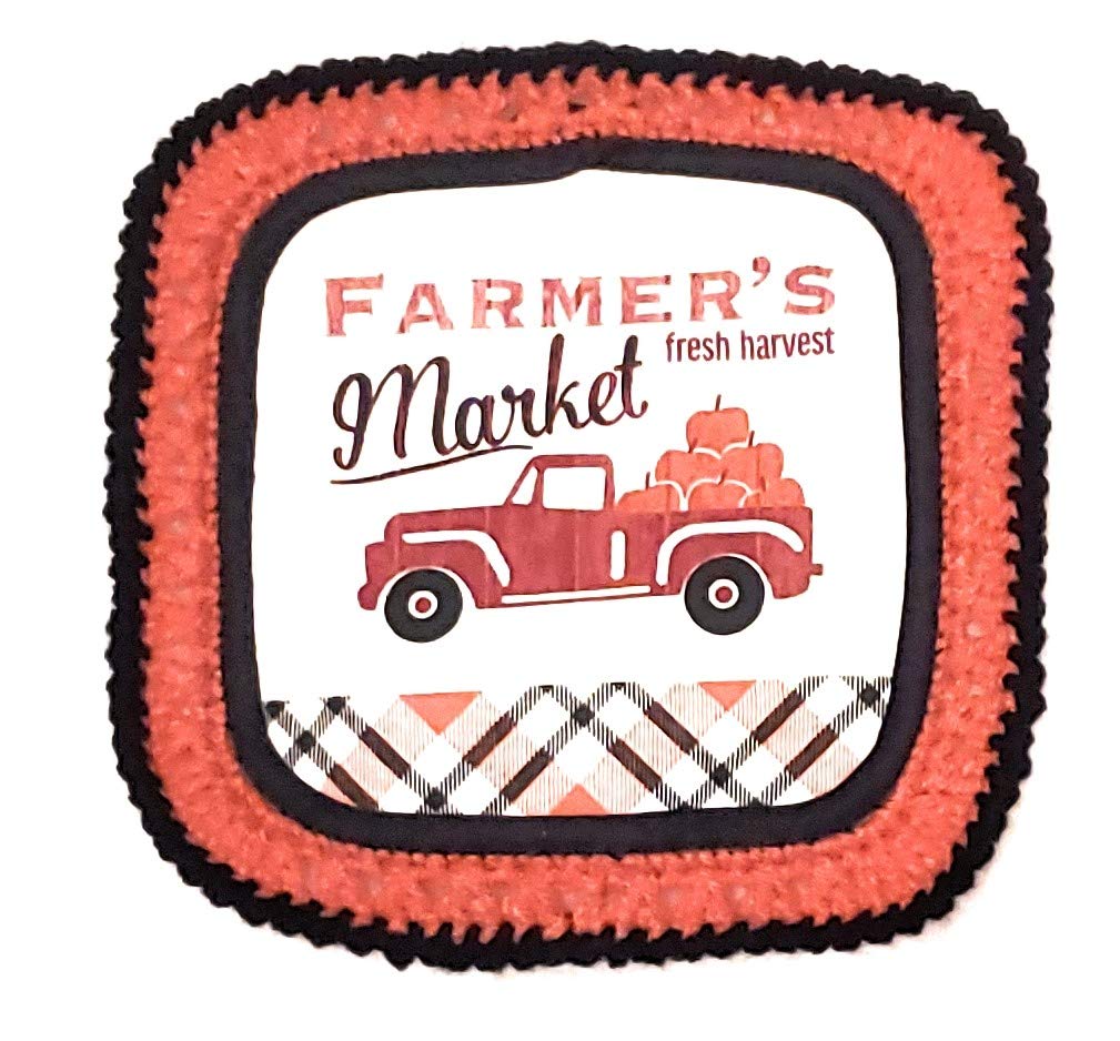 Farmer's Market 3-Piece Kitchen Set - Crochet Top Hanging Towel, Pot Holder & Oven Mitt with Decorative Trim for Farmhouse Style Cooking & Baking