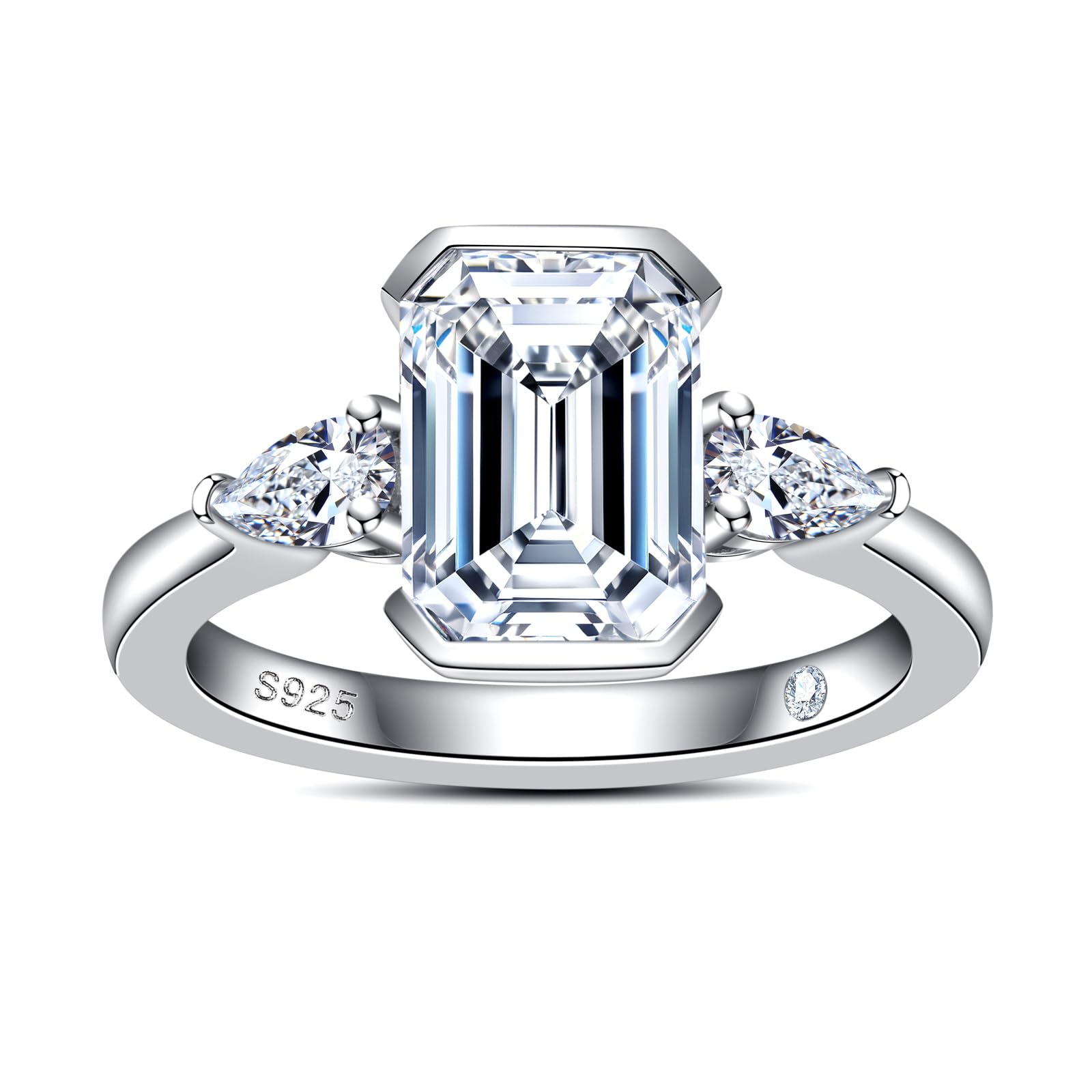AnuClub 3.2-4cttw Moissanite Wedding Ring for Women - 3CT D Color VVS1 Center Stone, 925 Sterling Silver, Radiant/Emerald/Pear Cut Engagement Promise Rings with Certificate | Perfect for Proposals, Anniversaries & Special Occasions