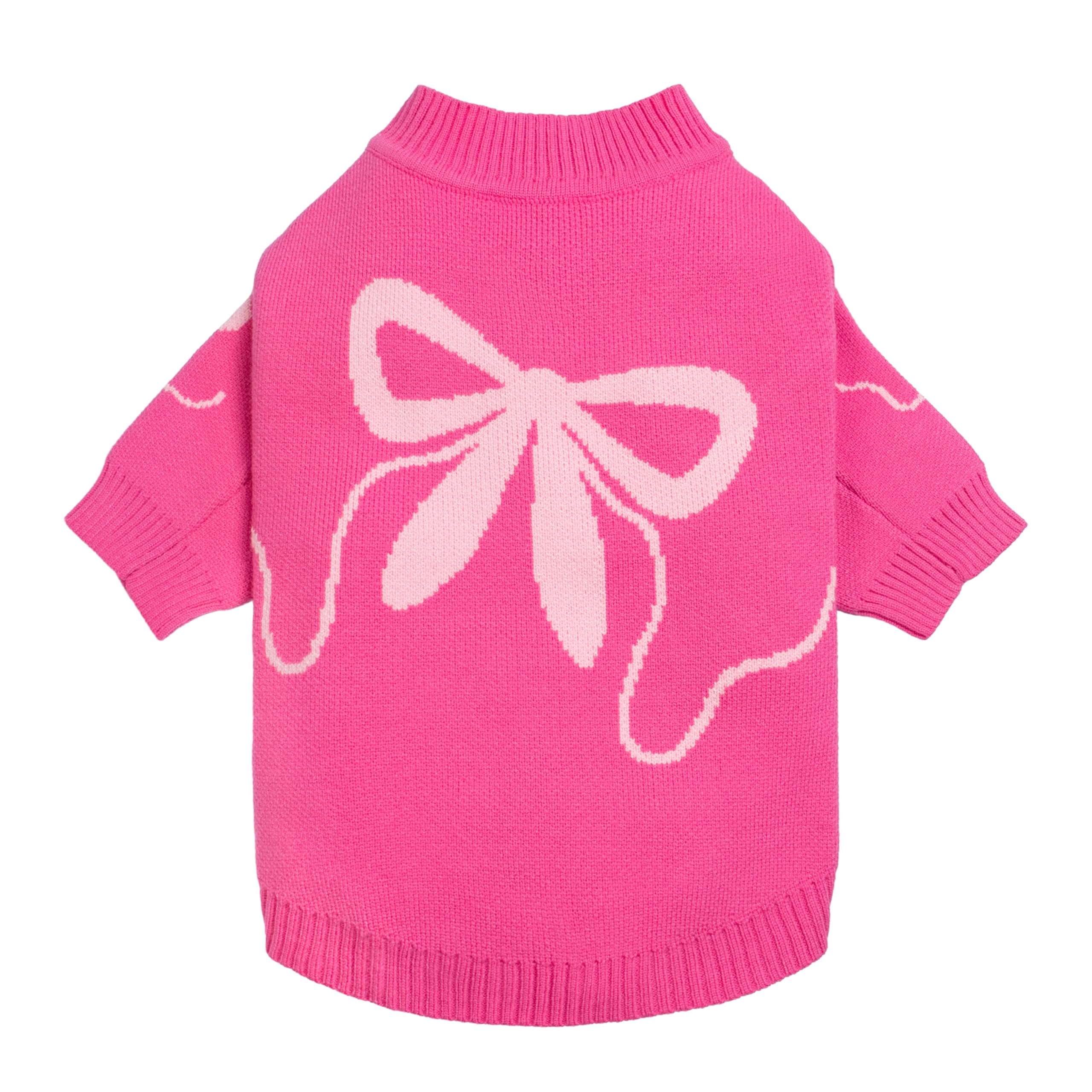 Fitwarm Valentine's Day Dog Sweater - Thermal Winter Clothes for Small Dogs, Cute Pink Bowknot Pullover Jumper for Puppies - Perfect for Valentine's Day Outfits, Christmas Pet Apparel & Cold Weather Walks