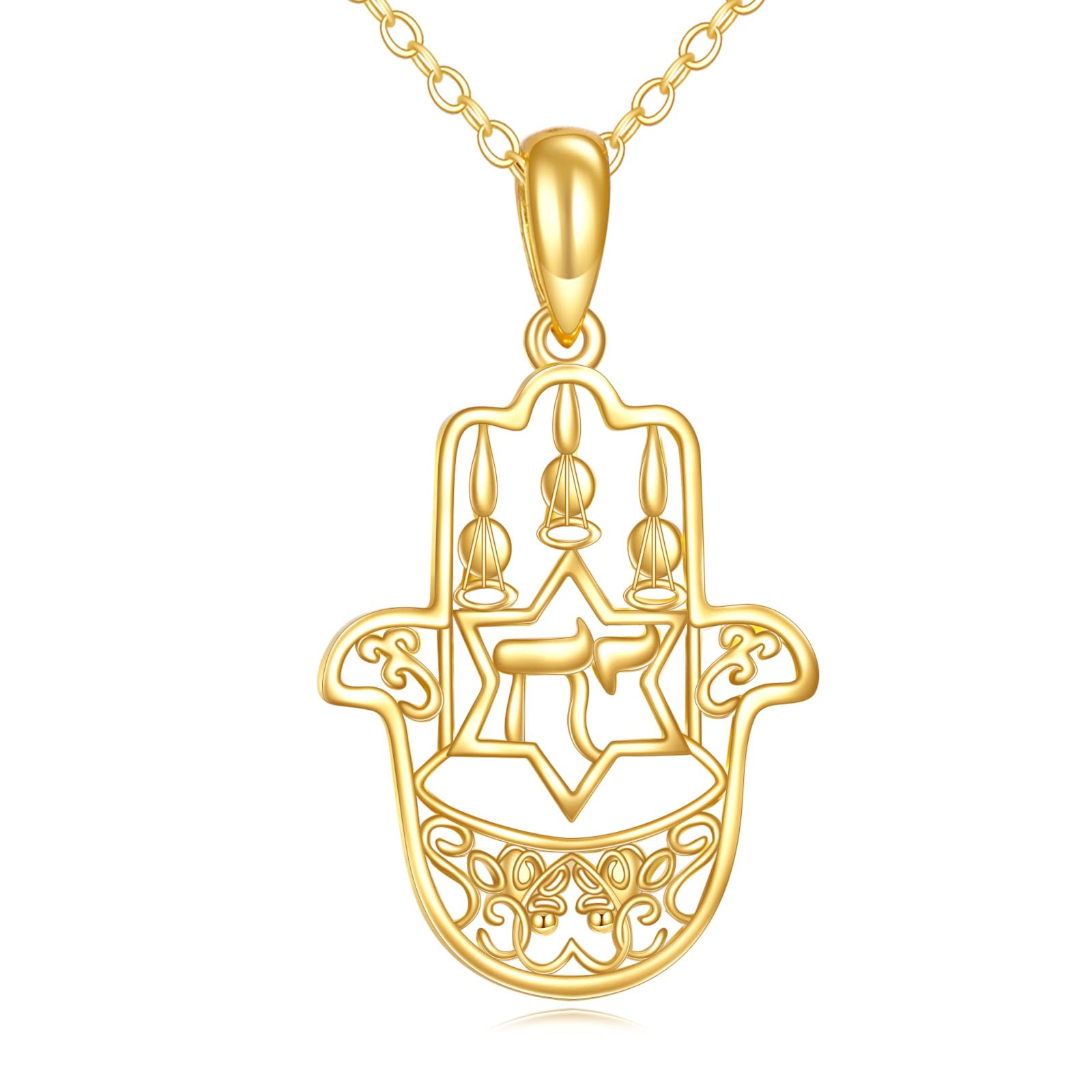 14K Gold Hamsa Hand Necklace with Tree of Life Pendant - Lucky Protection Jewelry for Women & Girls - Perfect Christmas Gift, Birthday Present & Spiritual Accessory for Daily Wear, Meditation & Special Occasions