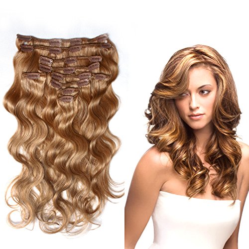 Bella Grade 6A 24 Inch Remy Virgin Human Hair Extensions - 10pcs 120g Body Wave Clip-Ins (Color #14) for Volume & Length - Perfect for Parties, Weddings & Daily Styling