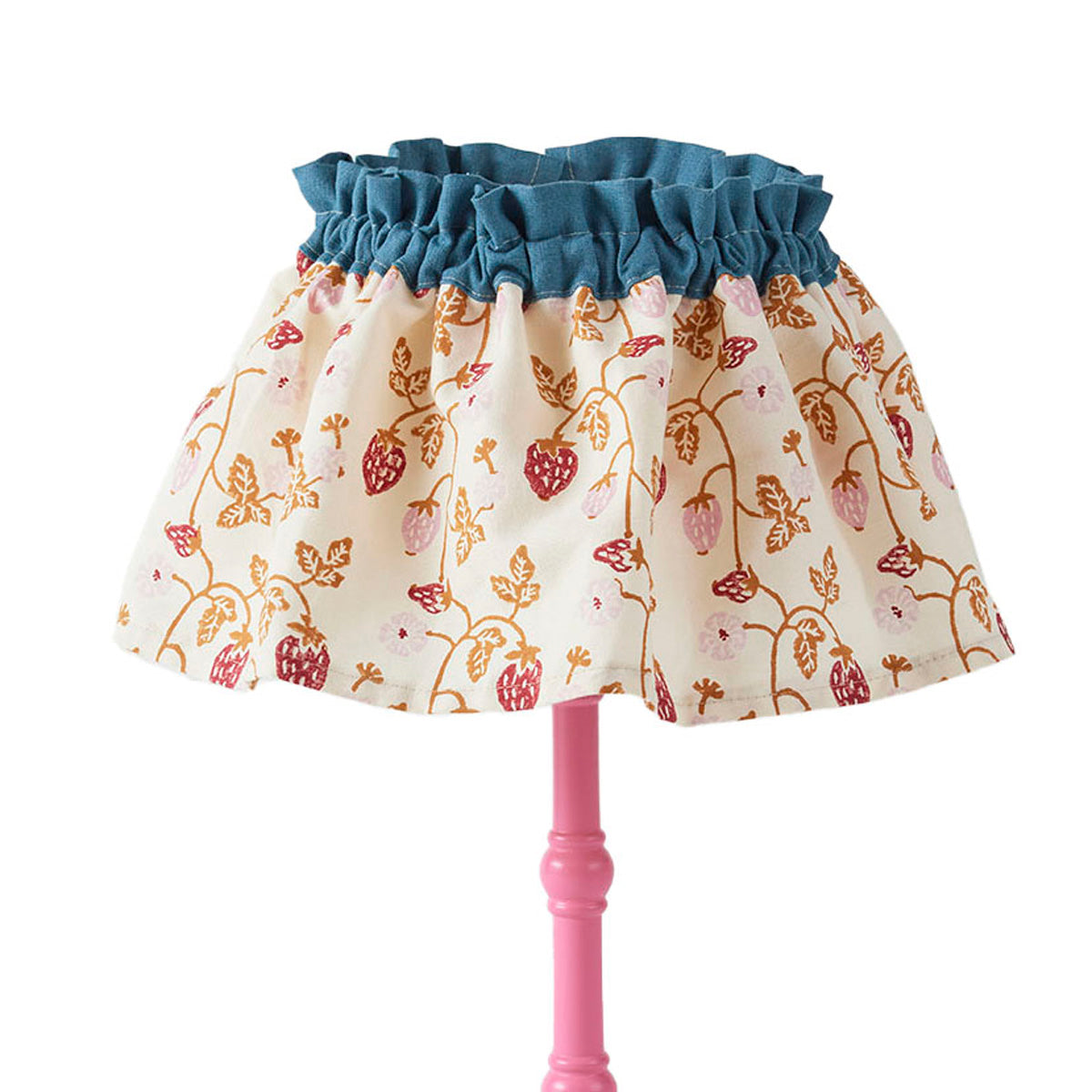 Flirty Skirt Lampshade with Strawberry Indigo Trim - Vintage Home Decor for Bedroom, Living Room & Boho Style Interior Design