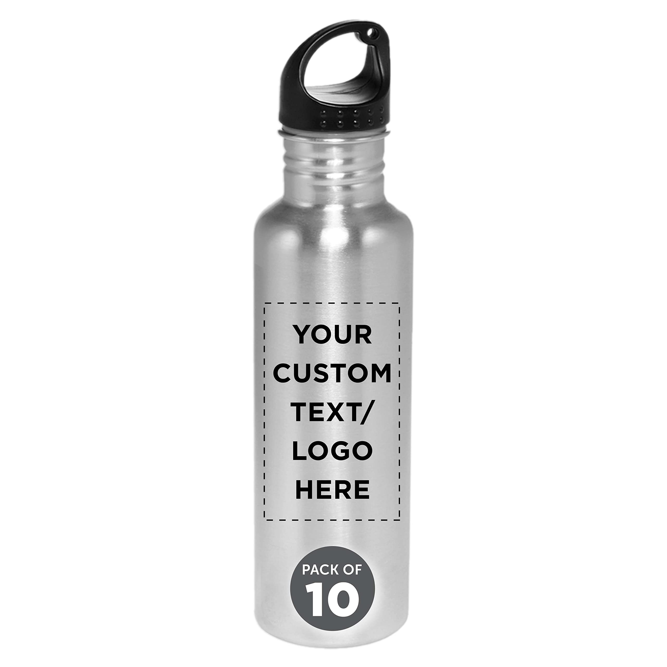 Custom Stainless Steel Water Bottles 26oz (Set of 10) - Personalized Bulk Pack, Reusable & Leak Proof - Ideal for Gym, Hiking, Camping, Outdoor Sports - Silver | Perfect for Team Gifts, Corporate Events & Eco-Friendly Hydration