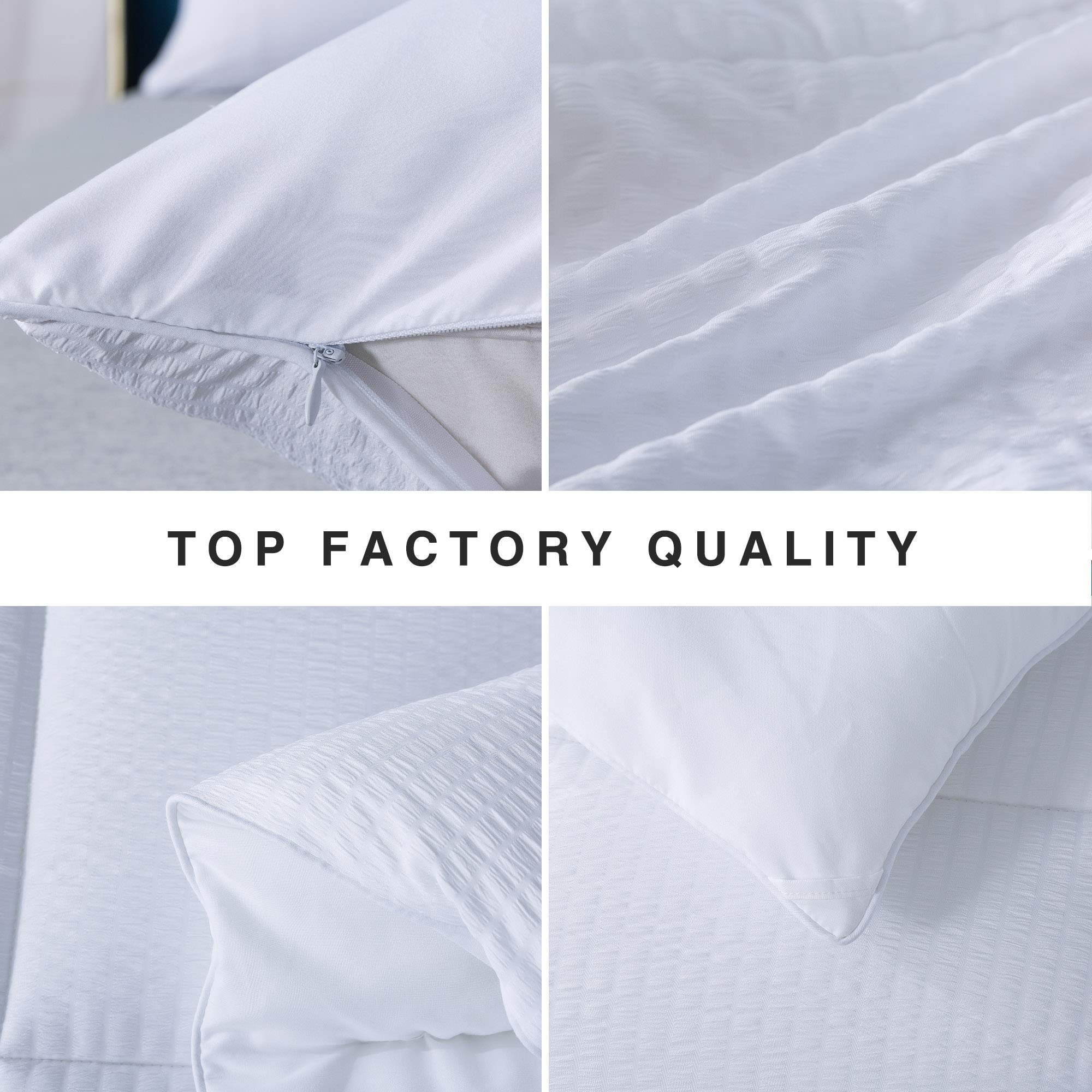 Domdec All-Season Down Alternative Quilted Comforter Set - Twin Size with 1 Pillow Sham | Soft Microfiber Seersucker Bedding | Fluffy & Cozy Texture | White | Perfect for Bedrooms, Guest Rooms & Dorm Rooms