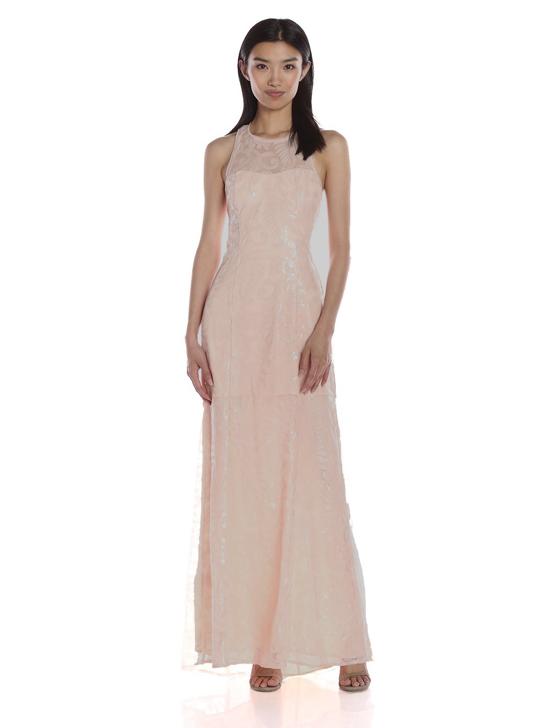 BCBGeneration Women's Sequin Blush Halter Neckline Dress - Elegant Party & Evening Gown for Prom, Wedding, Cocktail Events