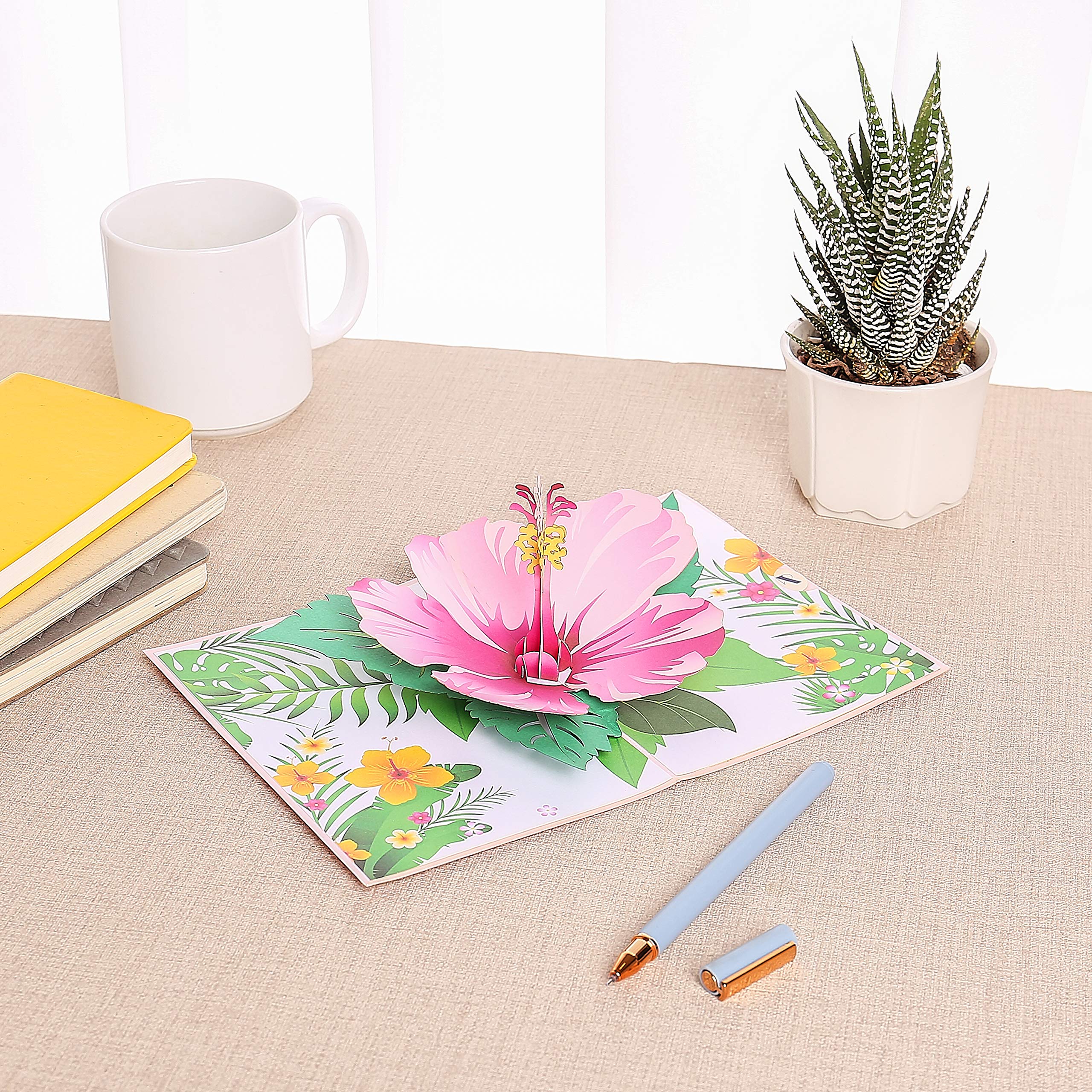 4x7 Hibiscus Pop Up Greeting Card - Handmade Blank Flower Card for Birthdays, Mother's Day, Hawaii Gifts for Women | Perfect for Any Occasion, Wedding Invitations & Thank You Cards