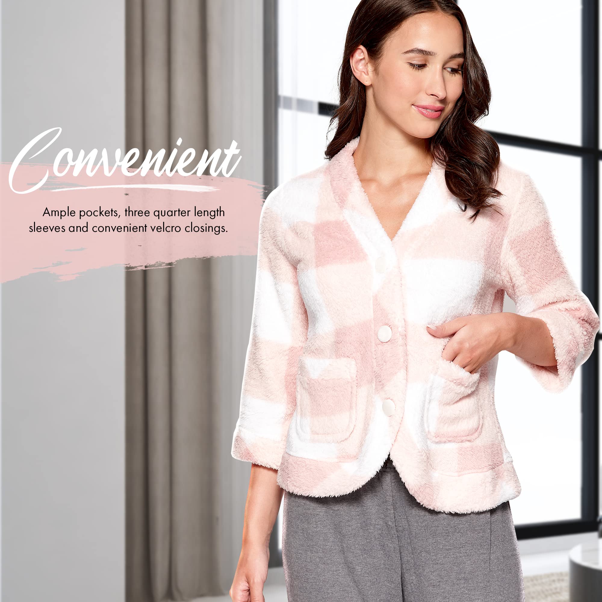 Women's Casual Bed Jacket with Velcro Openings - Soft Comfortable Loungewear for Relaxing at Home, Nursing, or Post-Surgery Recovery