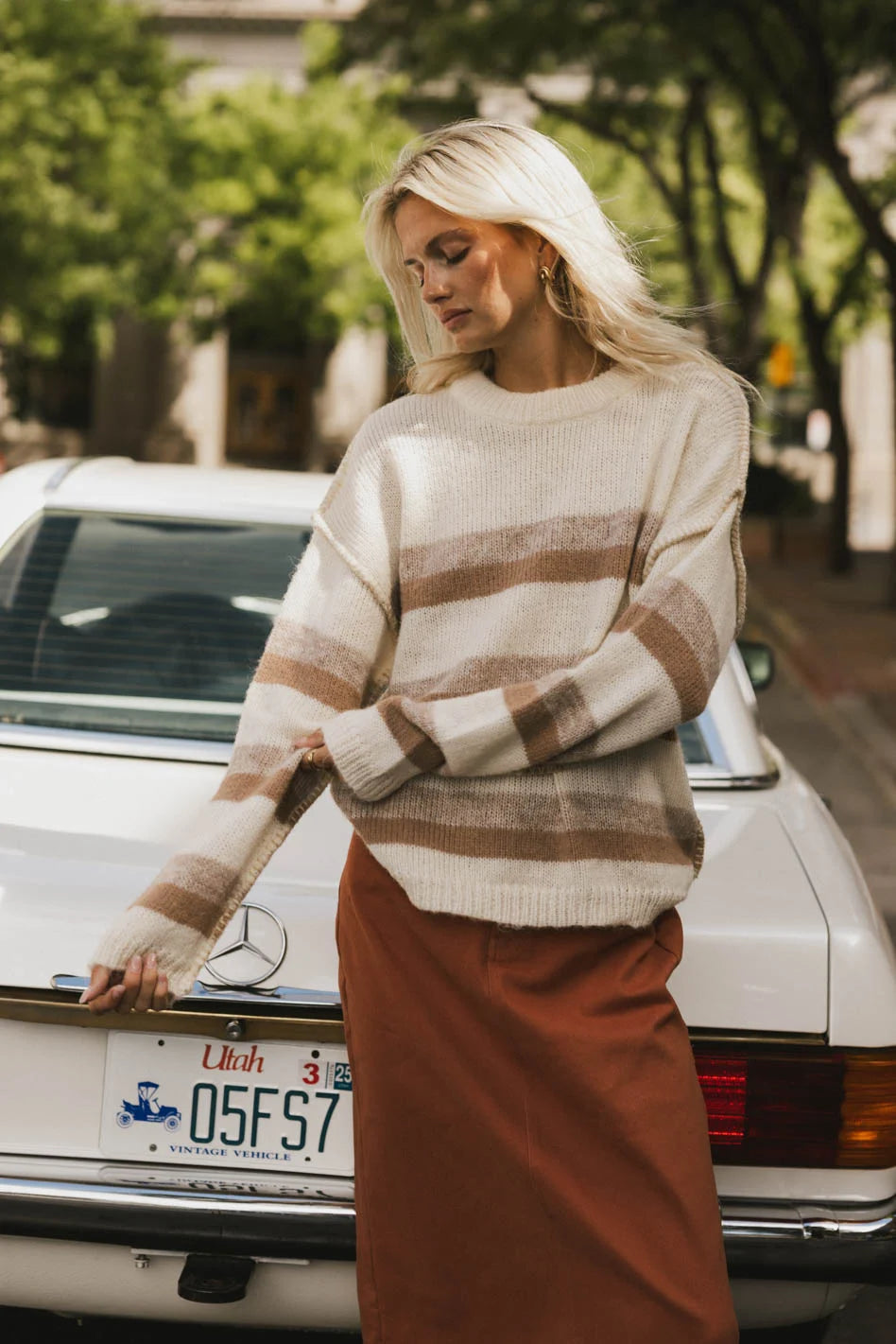 Allurah Striped Sweater Women's Casual Knit Pullover - Cozy Winter Fashion Top for Fall & Winter Outfits | Perfect for Office, Dates & Holiday Gatherings