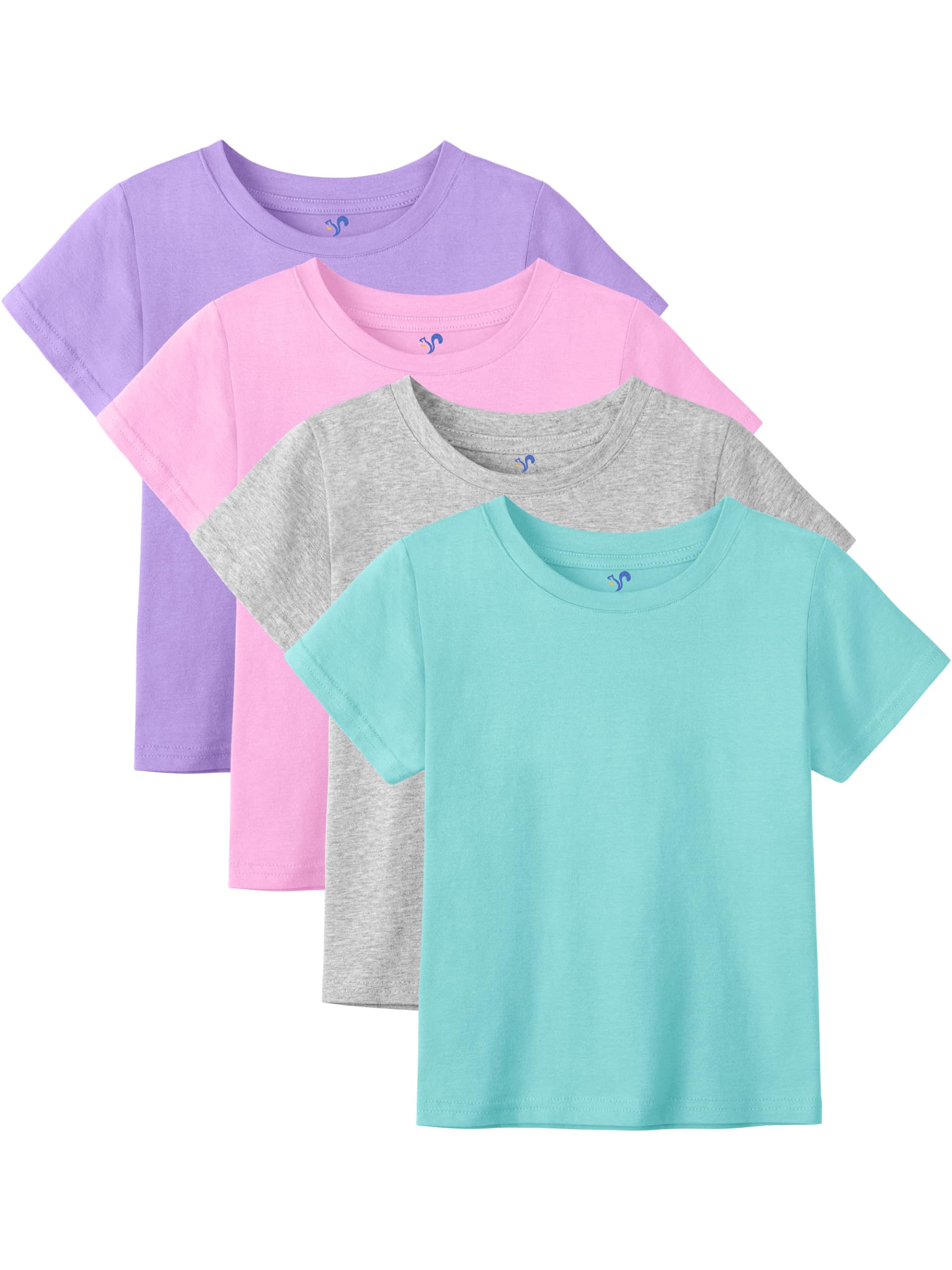 4 Pack Toddler Girls Short Sleeve Cotton T-Shirts - Soft Basic Tees for Kids, Summer Casual Tops for Playdates & Outdoor Activities