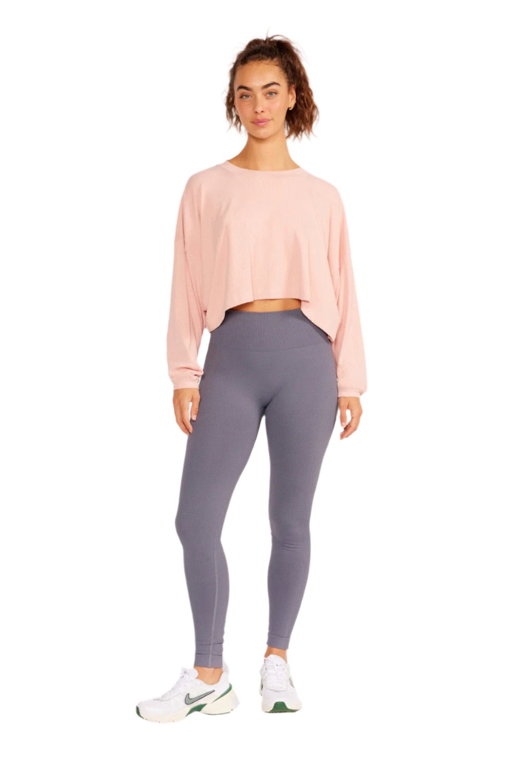 Alexa Oversize Long Sleeve Crop Top for Women - Soft Powder Pink Blouse, Comfortable Loose Fit Shirt, Trendy Casual Wear for Outfits, Date Night & Street Style Fashion