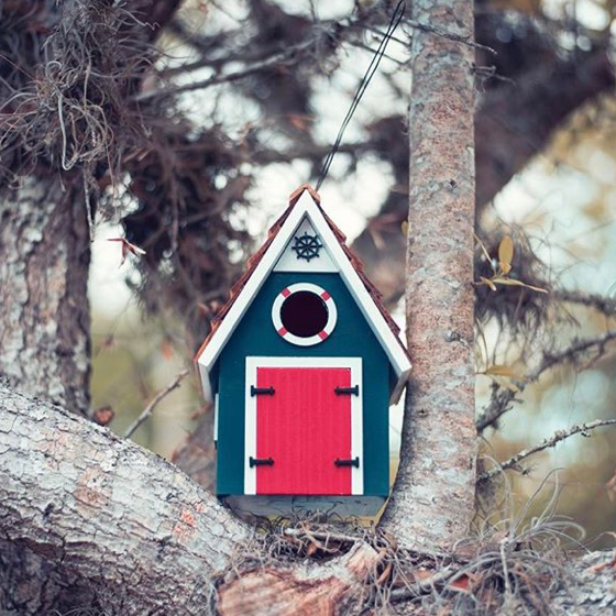Blue Dockside Cabin Birdhouse - Handcrafted Wooden Bird House for Outdoor Garden, Patio, and Backyard Decor - Attracts Wild Birds Like Cardinals, Bluebirds, and Finches
