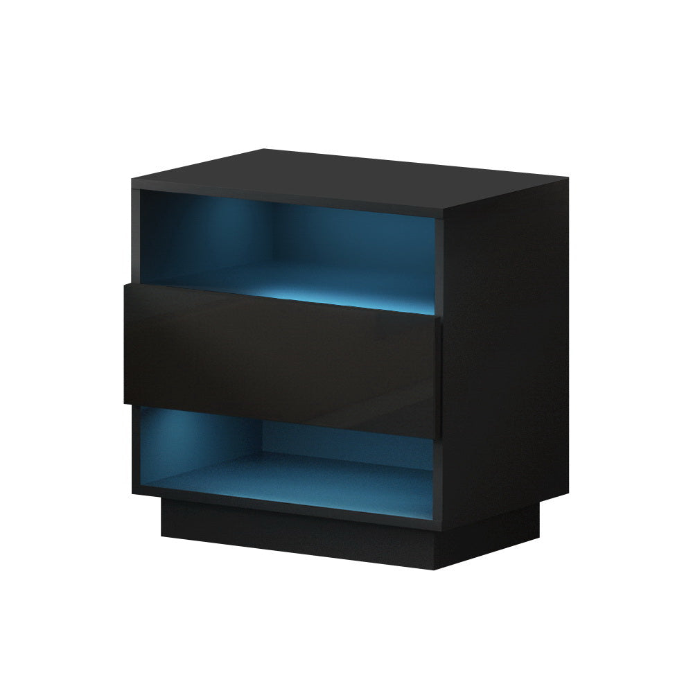 Artiss Modern RGB LED Nightstand with Drawers - High Gloss Black Bedside Table for Bedroom, Living Room & Office (Perfect for Gaming Setup & Home Decor)