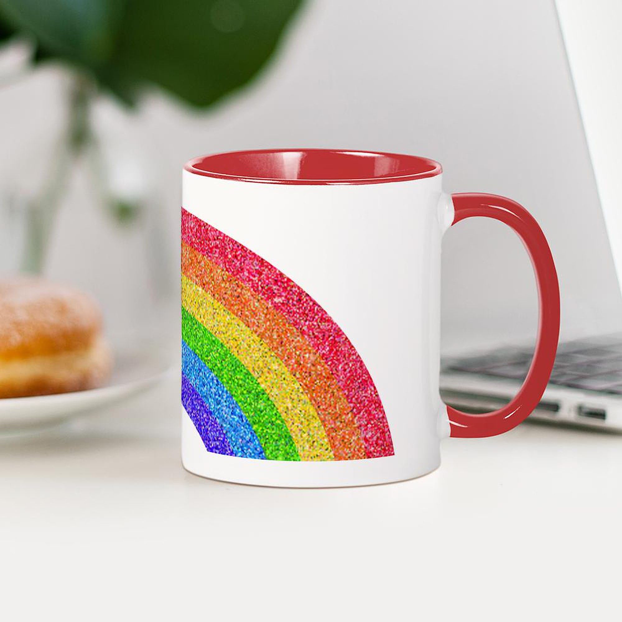 Sparkle Rainbow Ceramic Coffee Mug 11 oz (325 ml) - Colorful & Fun Cup for Coffee, Tea, Hot Chocolate - Perfect for Home, Office, Gifts & Rainbow Lovers