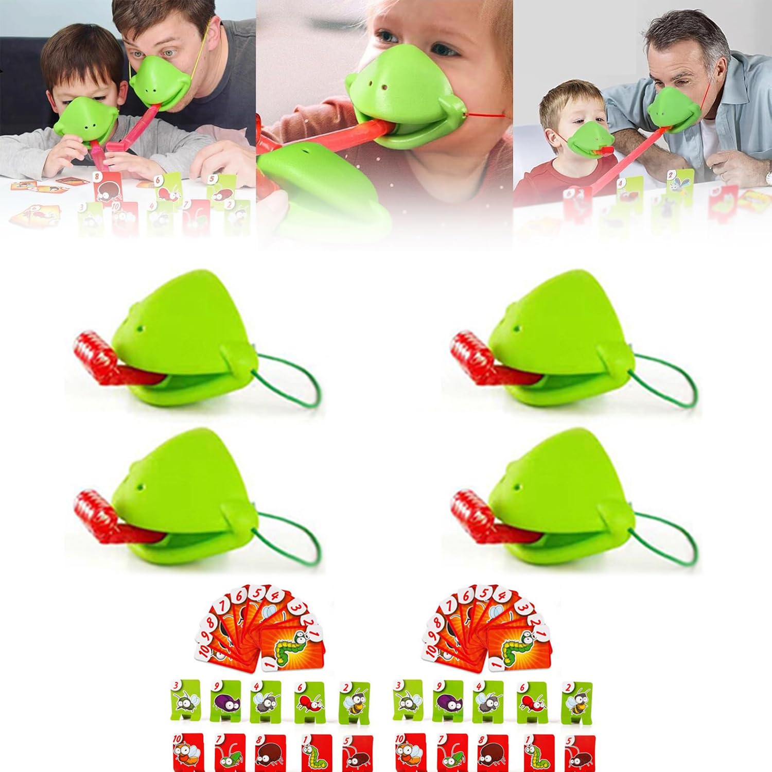 Frog Mask with Blow Tongue - Fun Frog Tongue Game for Kids & Adults - Lizard Tongue Party Game with Insect Cards - Interactive Blowing Air Face Mask for Halloween, Birthday Parties & Family Game Nights