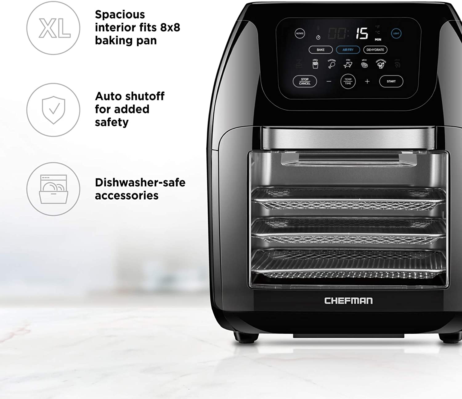 CHEFMAN RJ3810RDOV2 Air Fryer Oven with Rotisserie - Refurbished with Home Essentials Warranty | Perfect for Healthy Cooking, Meal Prep & Family Dinners
