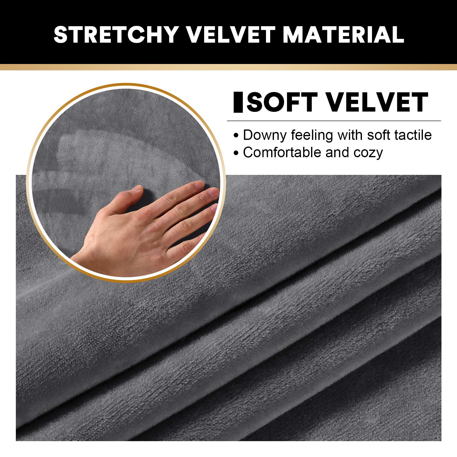 PrinceDeco 4-Pack Thick Velvet Stretch Armrest Covers - Non-Slip Sofa & Chair Arm Protectors (Grey) - Perfect for Living Room Furniture Protection & Home Decor