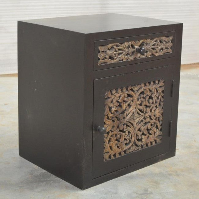 Exquisite Dynasty Carved Jali Panel Side Table - Handcrafted Wooden End Table with Intricate Design - Perfect for Living Room, Bedroom, or Patio Decor