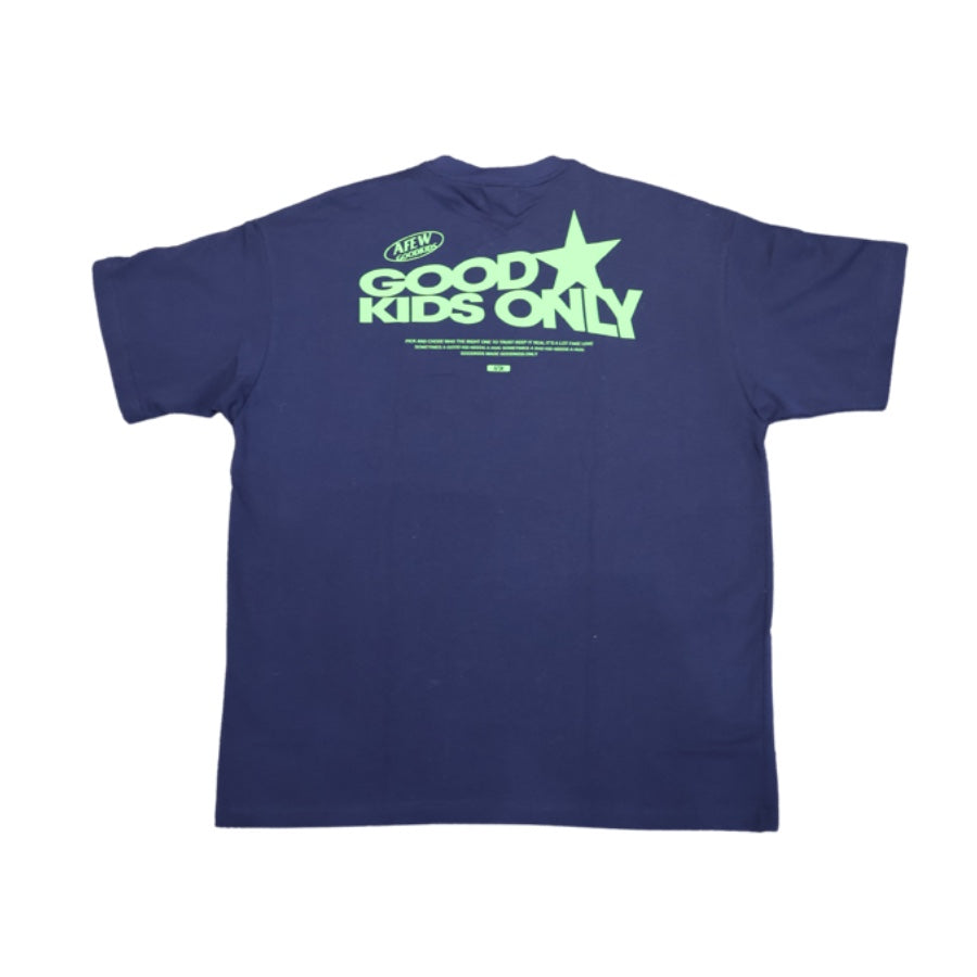 A Few Good Kids Cursive Lettering Logo Navy Green Tee - Stylish Graphic T-Shirt for Boys & Girls - Perfect for School, Casual Wear & Family Outings