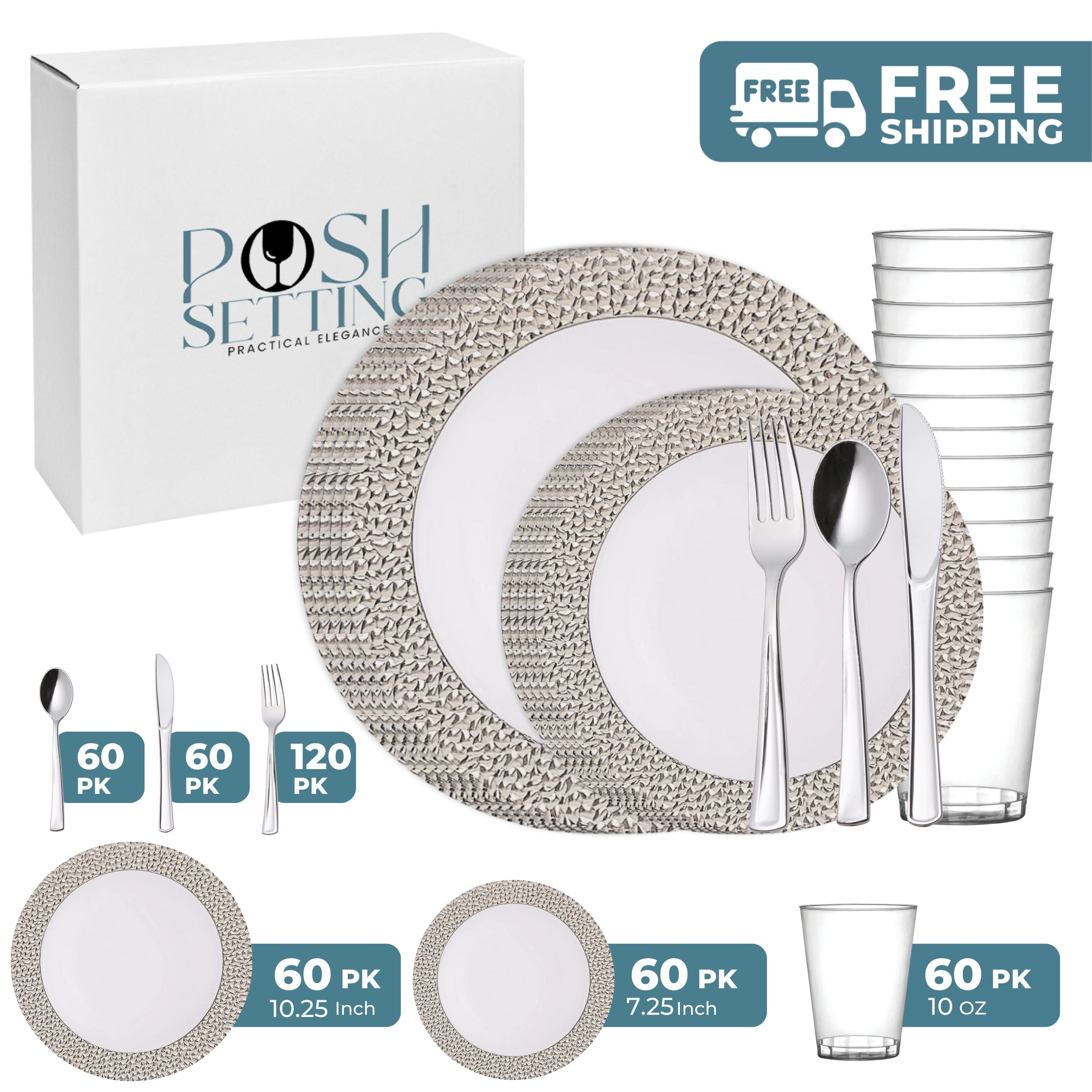 White and Silver Plastic Party Bundle - 50-Pack Disposable Cutlery Set for Birthday, Wedding, Baby Shower & Events - Durable & Elegant Tableware for Parties, Picnics & Gatherings