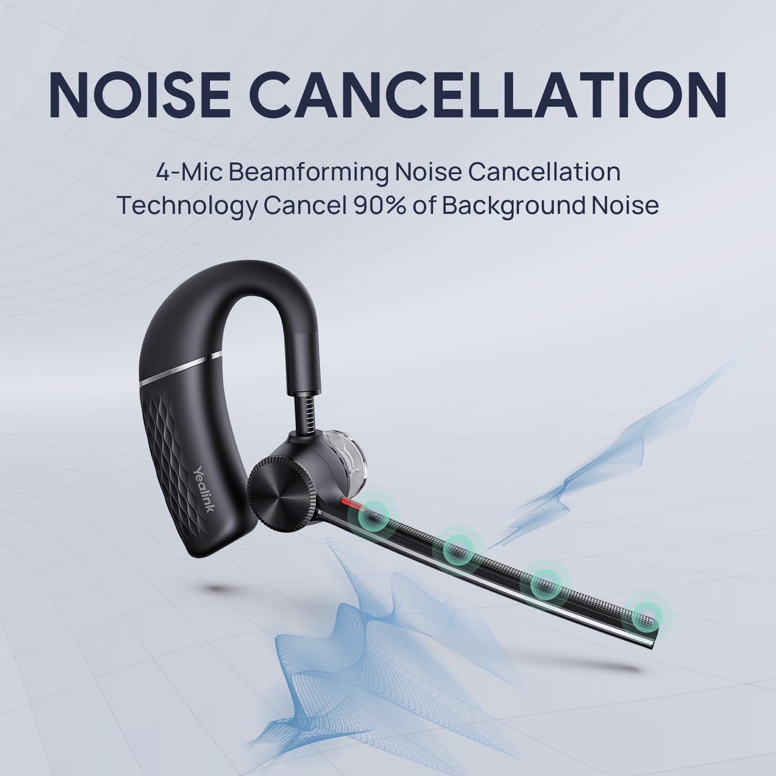 Yealink BH71 Wireless Bluetooth Headset with 4 Noise Cancelling Microphones, Adjustable Ear Hook - Compatible with iPhone & Android Phones for Driving, Office Work, Call Center & Remote Meetings