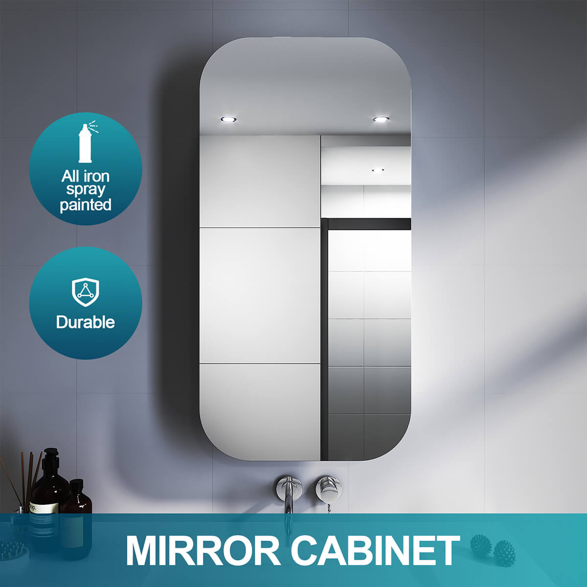 Black Rectangle Mirror Cabinet 450x900mm - Wall Mounted Bathroom Medicine & Shaving Storage - Perfect for Small Bathrooms, Vanities & Modern Home Decor