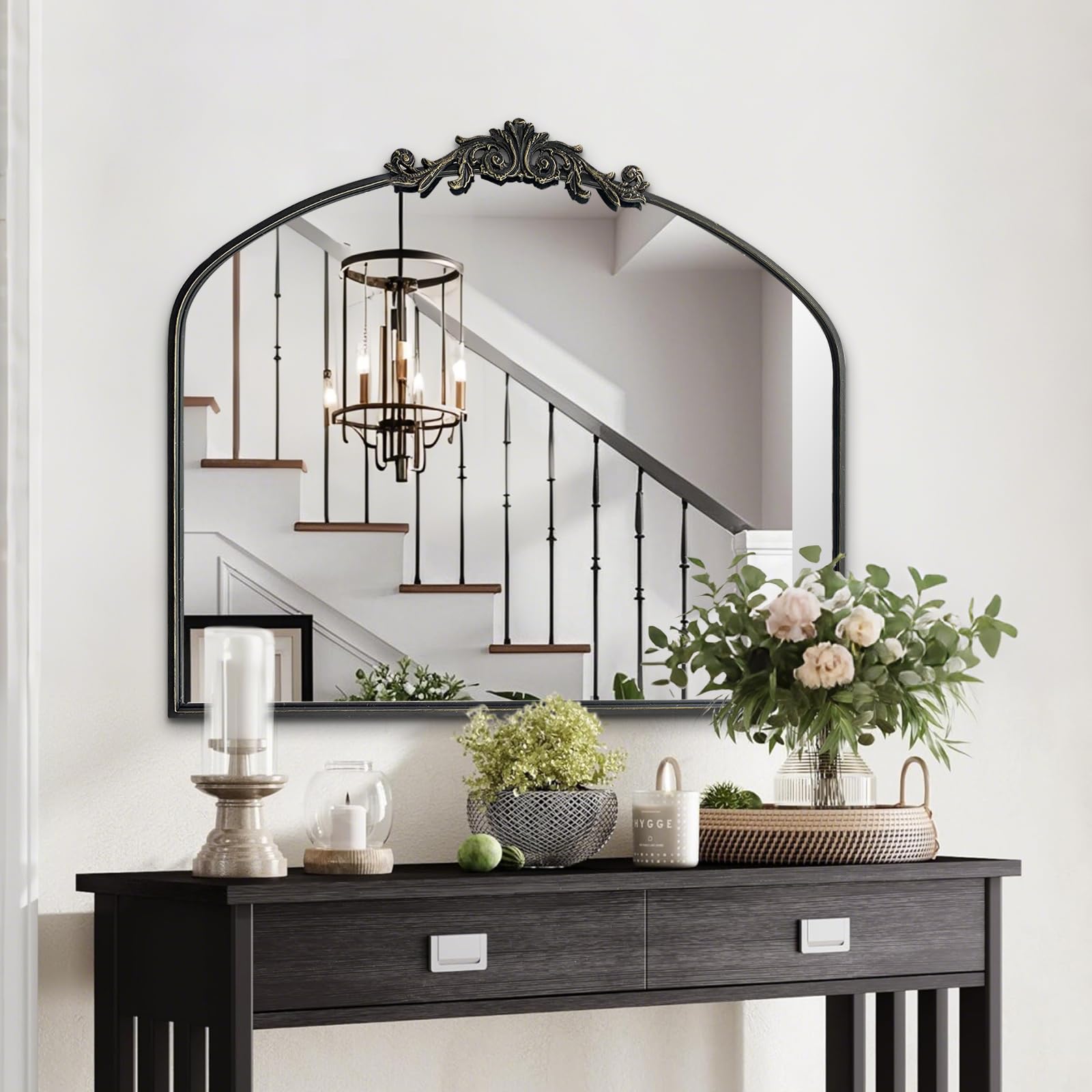 30x36 Inch Antique Arched Farmhouse Wall Mirror - Black Traditional Decorative Mirror for Living Room, Bedroom, Entryway & Bathroom Vanity - Perfect for Home Decor & Interior Design