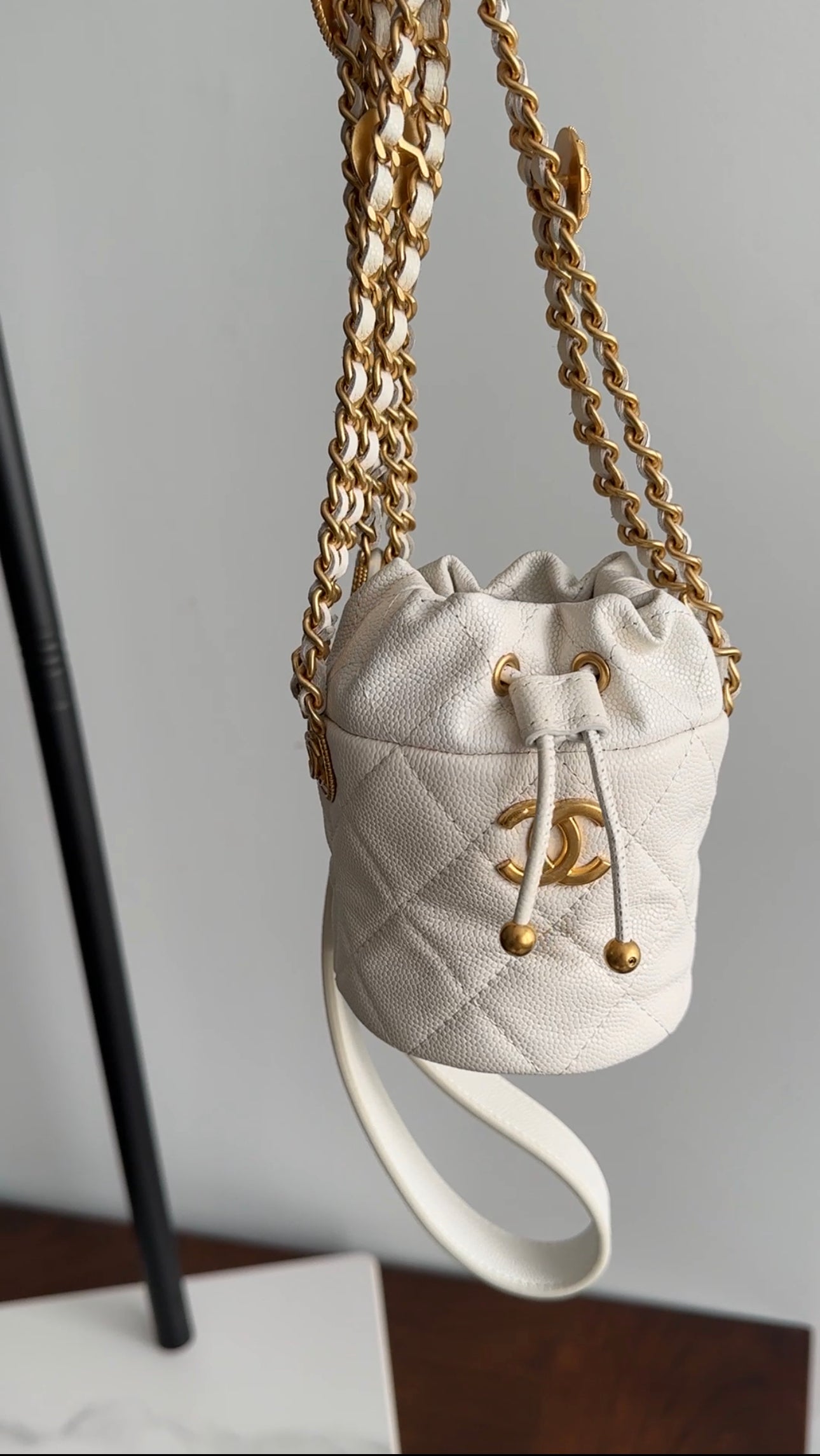 Chanel Quilted Caviar Mini Drawstring Bucket Bag with Twist Lock Closure - Perfect for Everyday Use, Date Nights & Travel Accessories