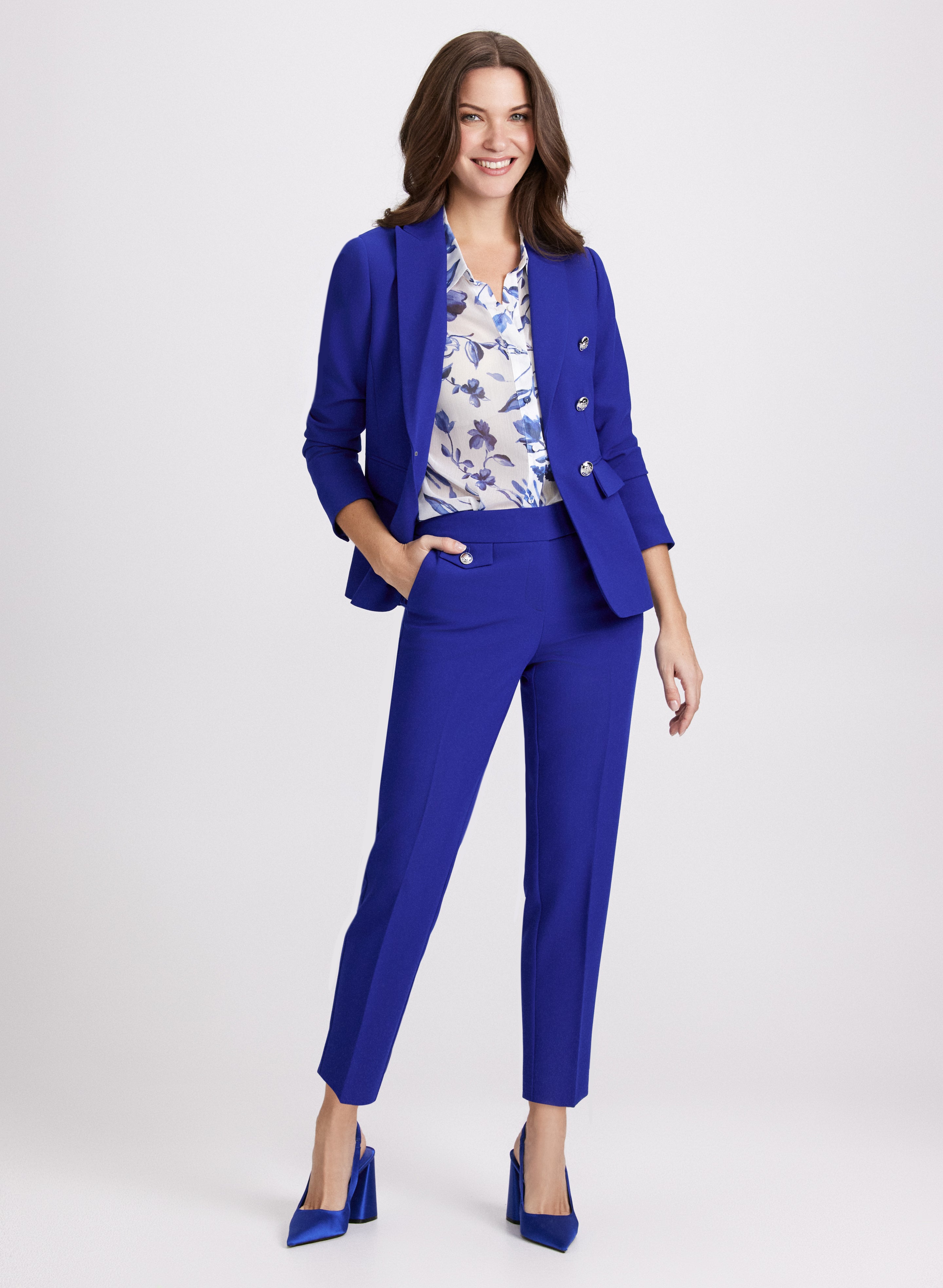 Stylish Button Detail Blazer & Emma Slim Leg Pants Set - Women's Professional Office Wear & Business Casual Outfit for Work, Interviews, and Formal Events