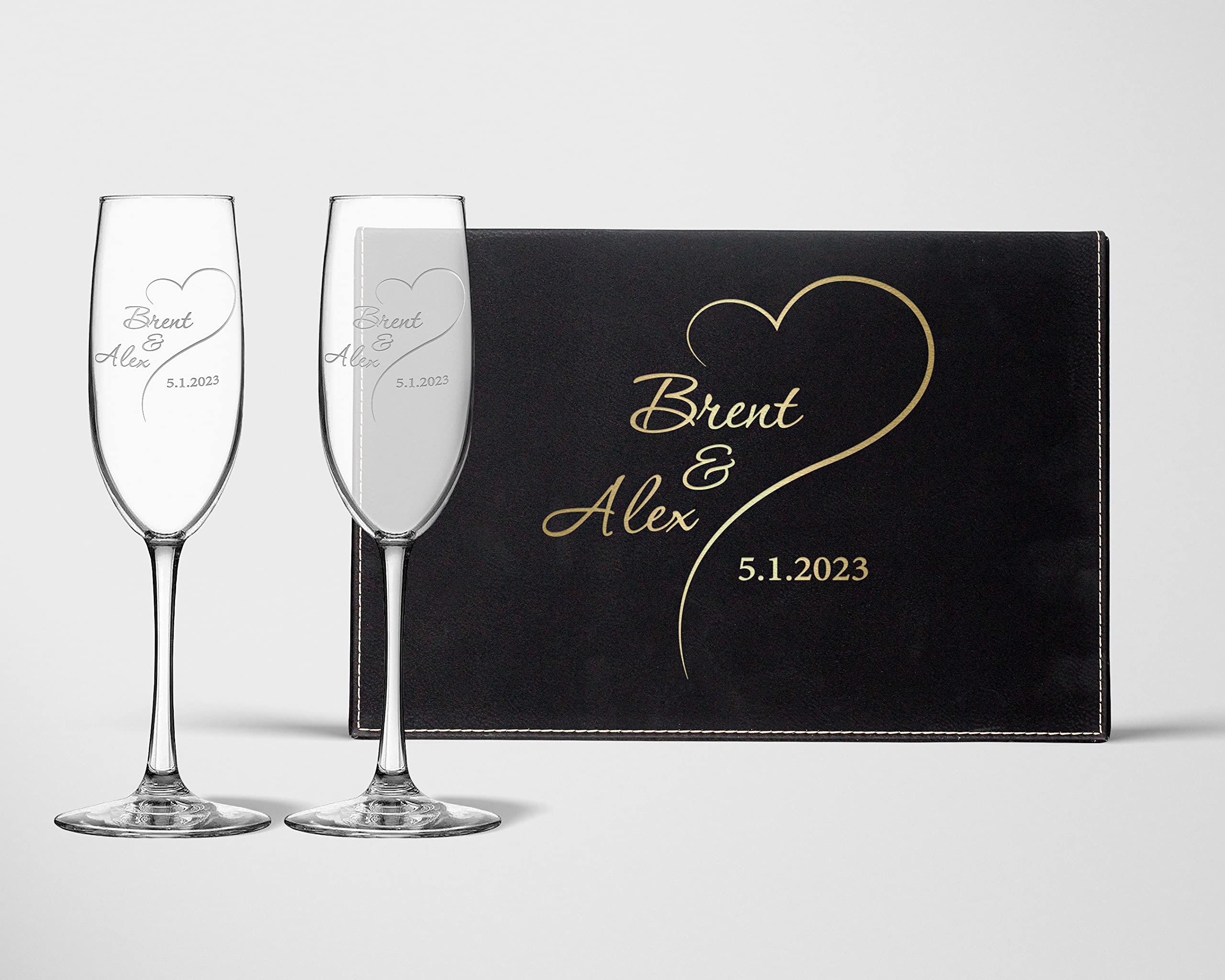 Personalized Mr and Mrs Wedding Champagne Flutes Set - Engraved Anniversary Toasting Glasses for Couples with Half Heart Design & Keepsake Box - Perfect Wedding Gift, Bridal Shower, Anniversary & Romantic Celebrations