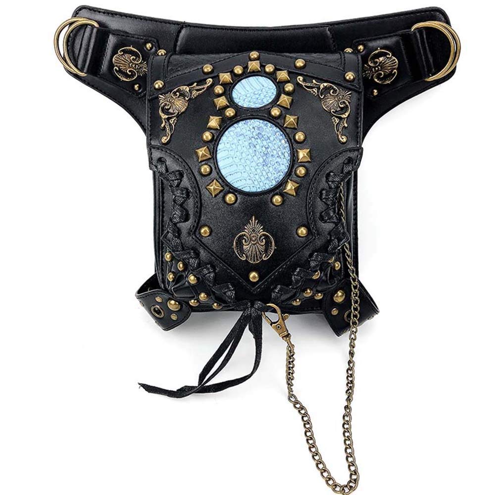 Punk Rock PU Leather Crossbody Shoulder Bag - Unisex Multi-Function Waist Pack & Chain Messenger Bag (Black) | Perfect for Concerts, Festivals & Streetwear Fashion