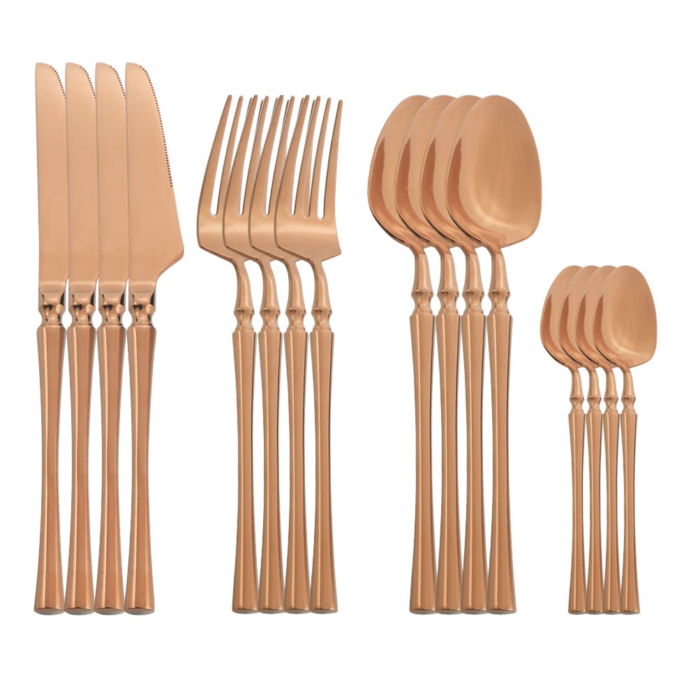 Premium 16-Piece Stainless Steel Flatware Set - 18/10 Rose Gold Silverware for 4 (Forks, Knives, Spoons) - Elegant Dinnerware Cutlery for Home, Kitchen, Party & Restaurant Use - Dishwasher Safe Durable Tableware