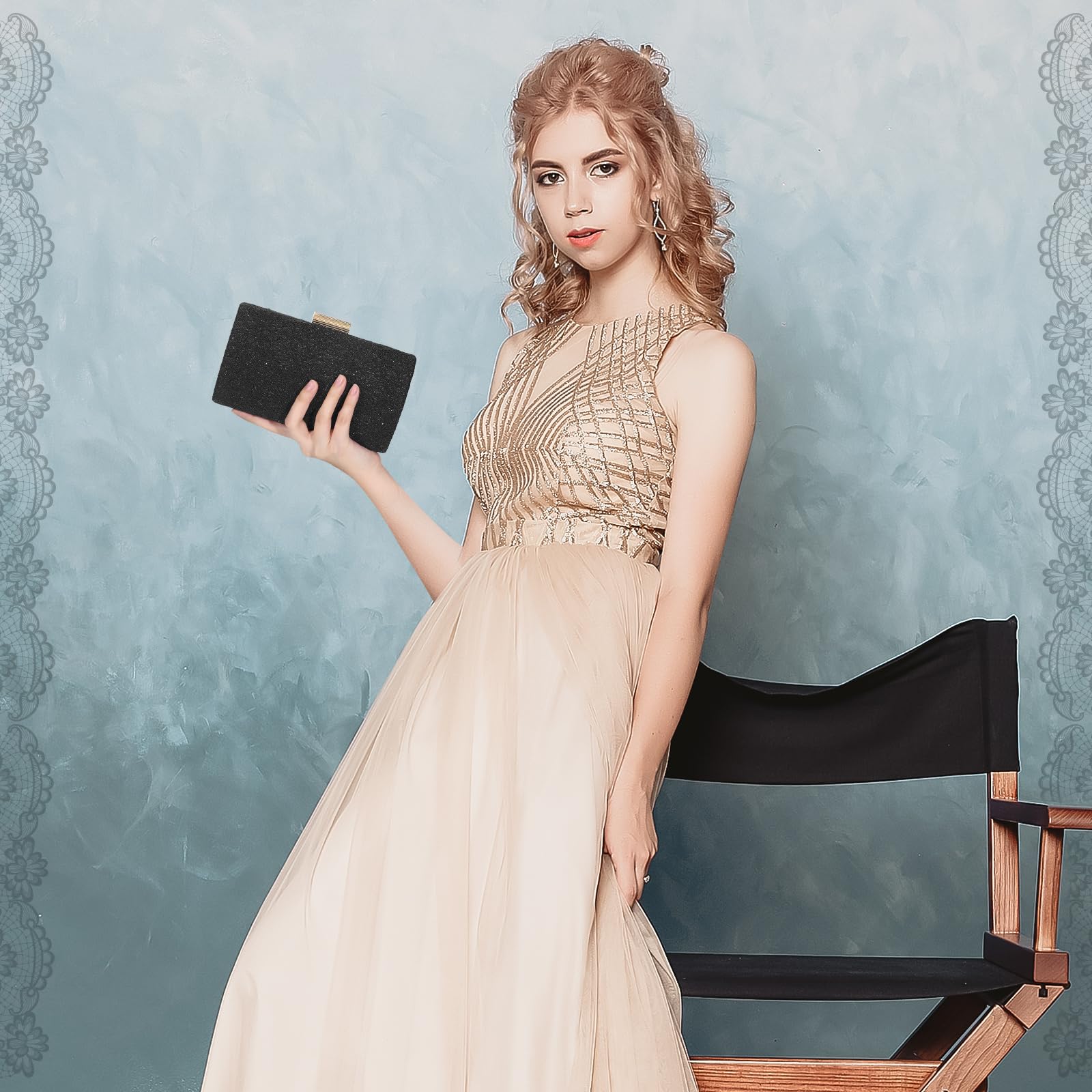 UBORSE Women's Glitter Lace Clutch Purse - Elegant Square Evening Bag for Wedding, Party & Formal Events - Perfect for Prom, Cocktail Dinners & Special Occasions