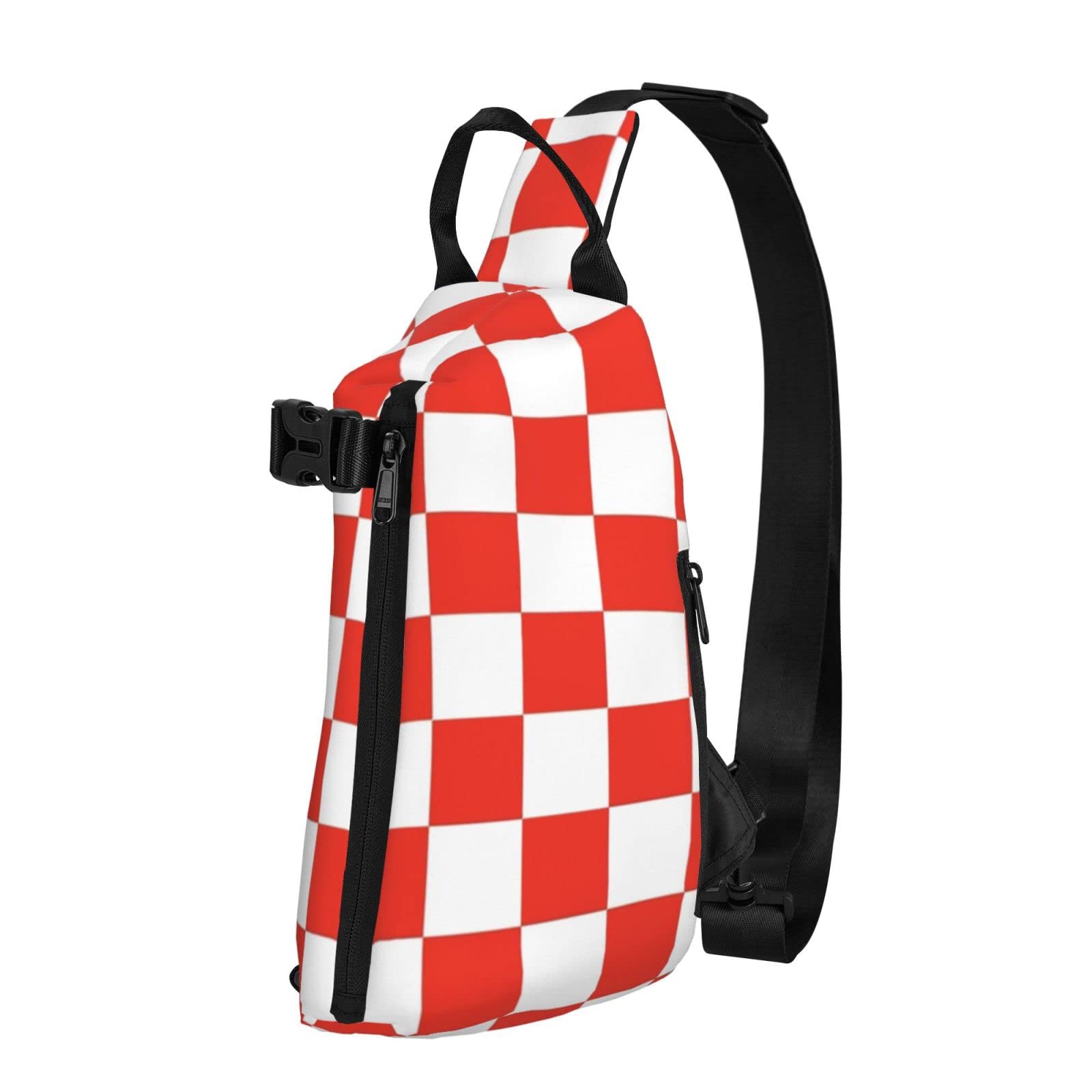 Men's Lightweight Adjustable Sling Backpack - Multipurpose Crossbody Shoulder Bag for Travel, Hiking & Gym - Red & White Checkered Daypack for Outdoor Activities & Daily Use