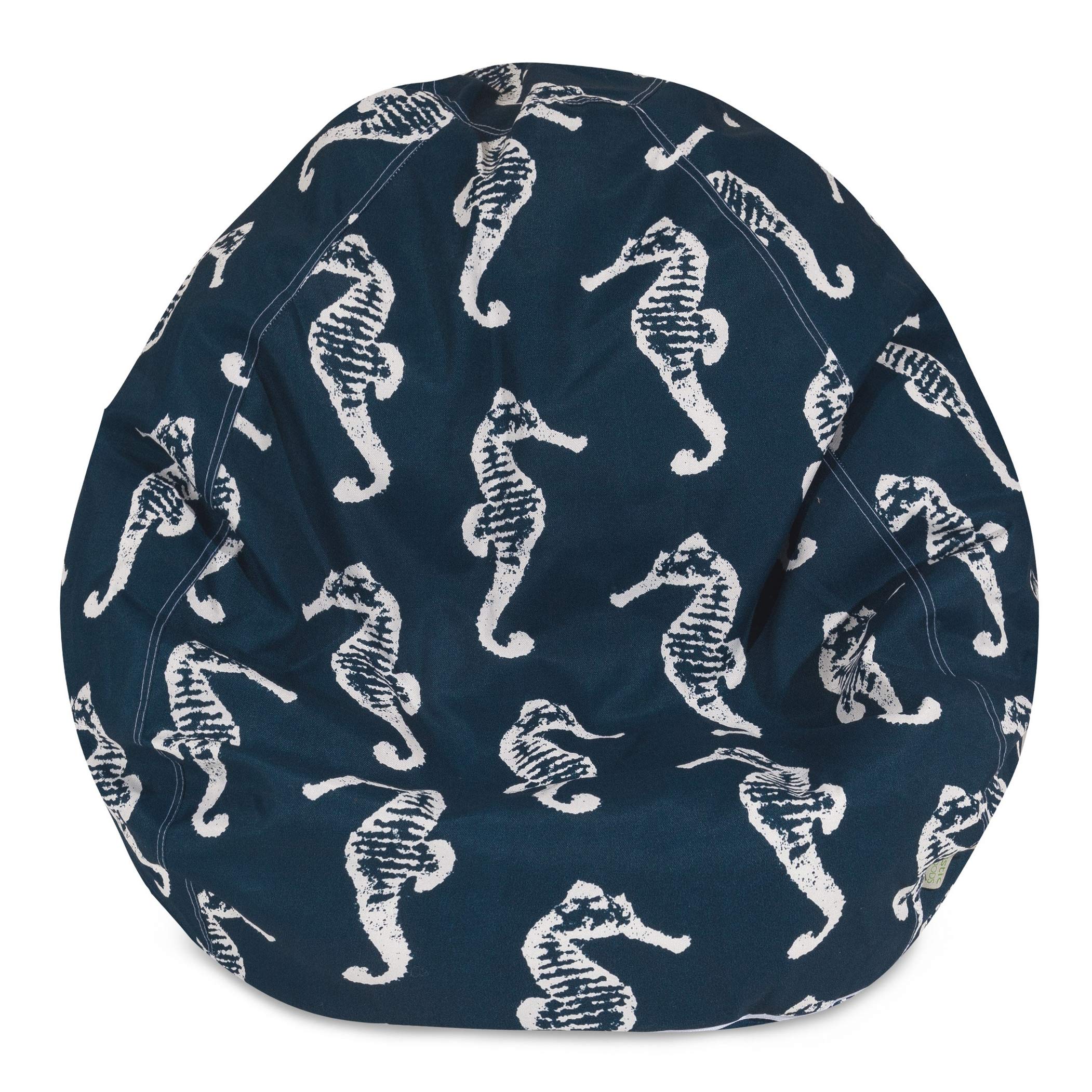 Majestic Home Goods Classic Navy Blue Sea Horse Bean Bag Chair for Kids & Teens - Small Size for Bedroom, Playroom, or Dorm Room Decor