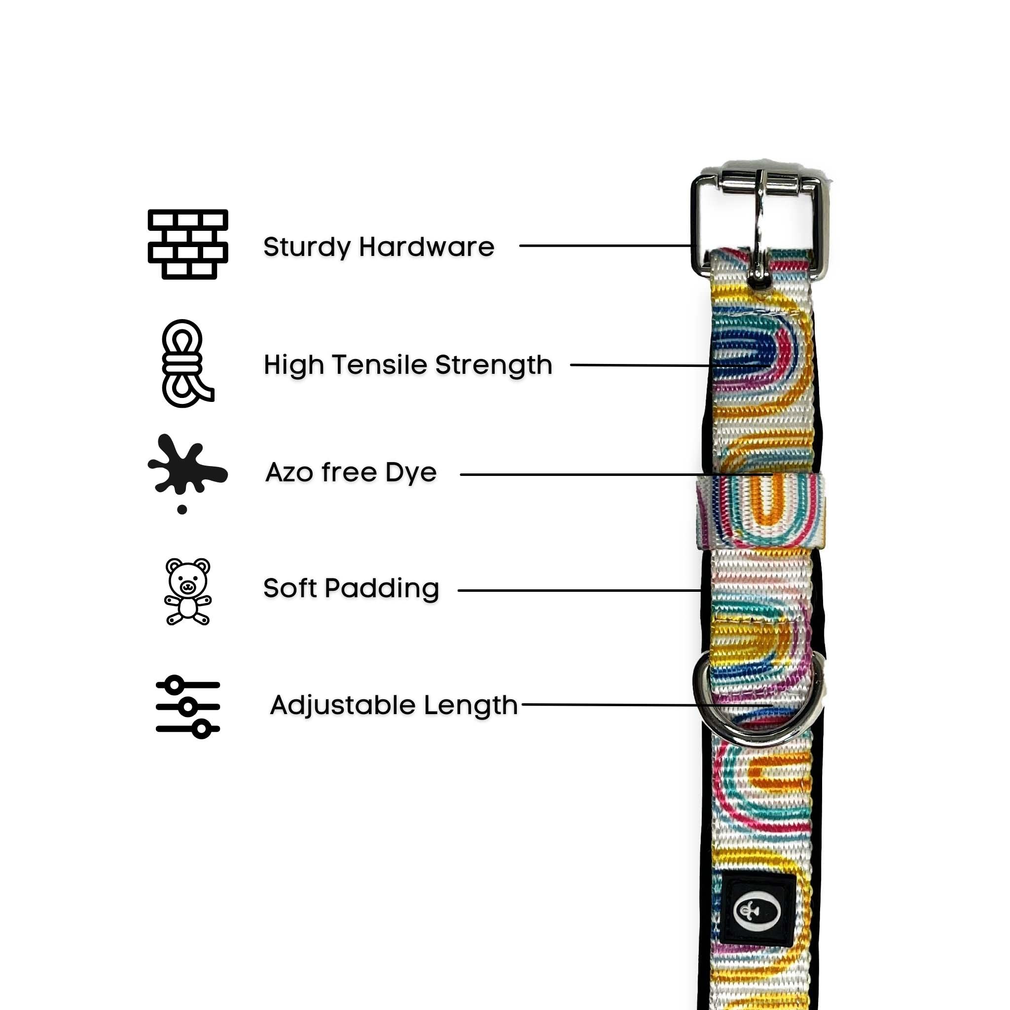FORFURS Polyester Pride Pin Buckle Dog Collar - Extra Small (0.5 x 10 Inches), Multicolor Rainbow Design for LGBTQ+ Pets | Perfect for Pride Parades, Pet Parties & Everyday Walk
