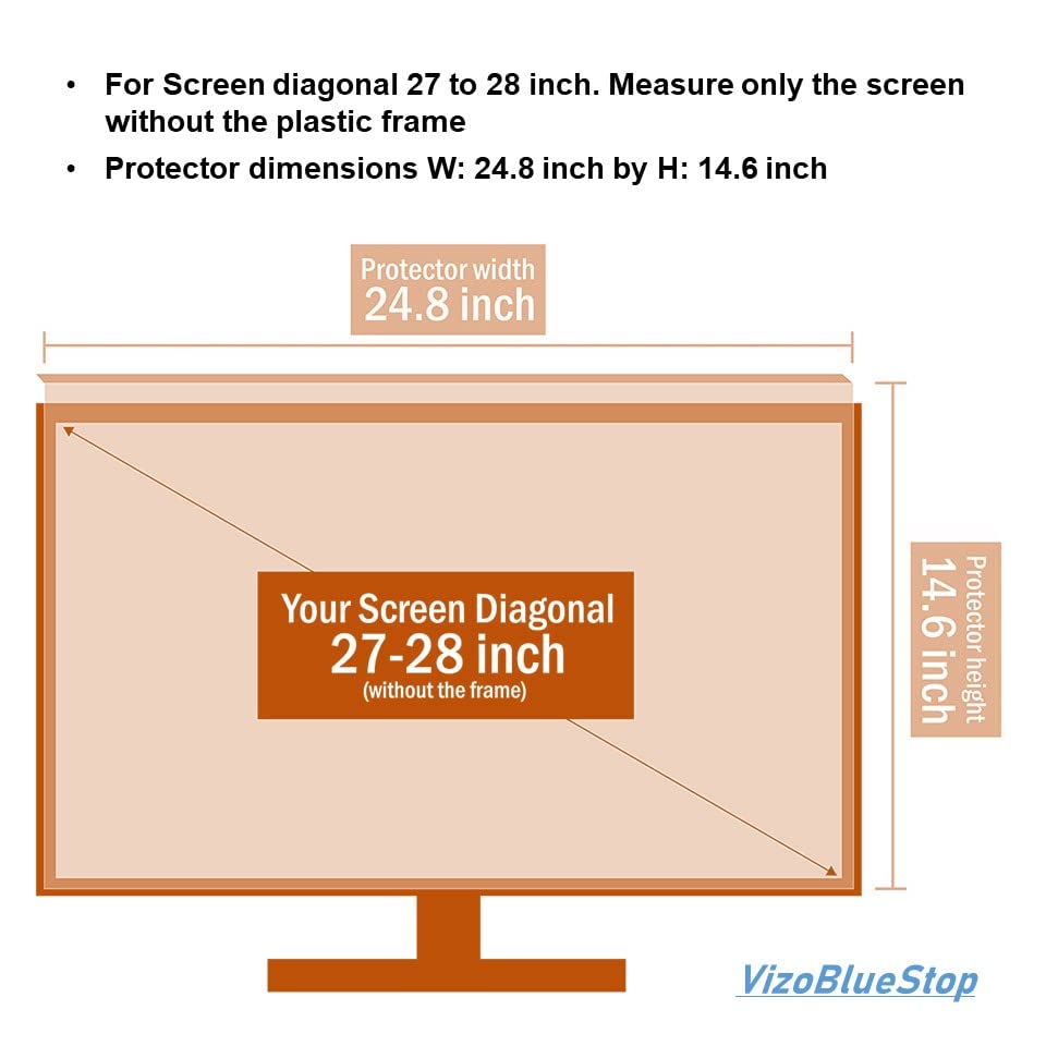 VizoBlueStop 27-28 Inch Anti Blue Light Screen Protector for Computer Monitor - Blocks Harmful 380-495nm Blue Light - Fits LCD, TV, PC & Mac Screens (64 x 37.5cm) - Reduce Eye Strain for Office Work & Gaming