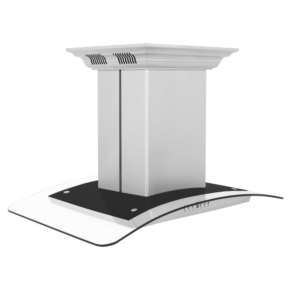 ZLINE GL5iCRN BT Stainless Steel Island Mount Range Hood with Built-in CrownSound Bluetooth Speakers - Premium Kitchen Ventilation for Modern Homes, Perfect for Cooking & Entertaining
