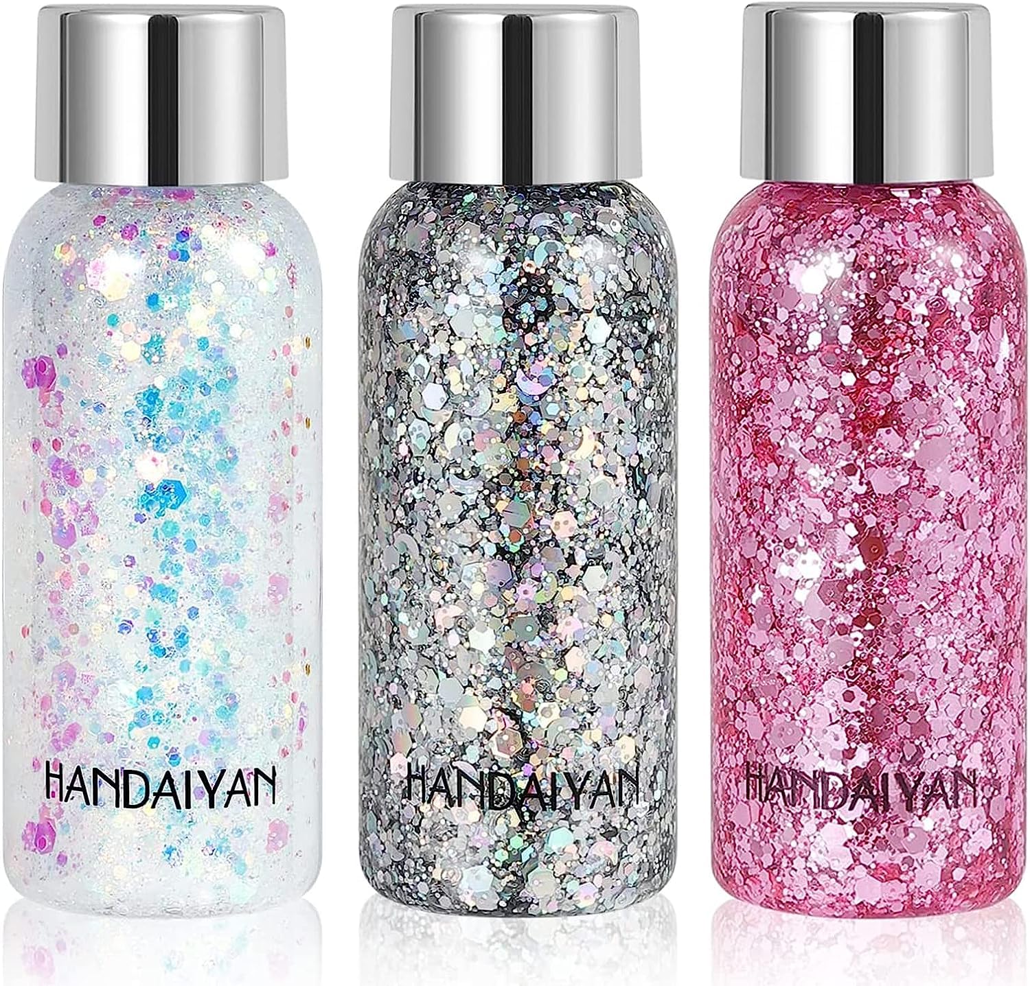 Holographic Body Glitter Liquid - Long Lasting Festival Makeup Glitter for Face, Hair & Eyeshadow - Chunky Glitter Sequins, No Glue Needed, Easy to Remove (09 - White) | Perfect for Raves, Concerts, Halloween & Cosplay